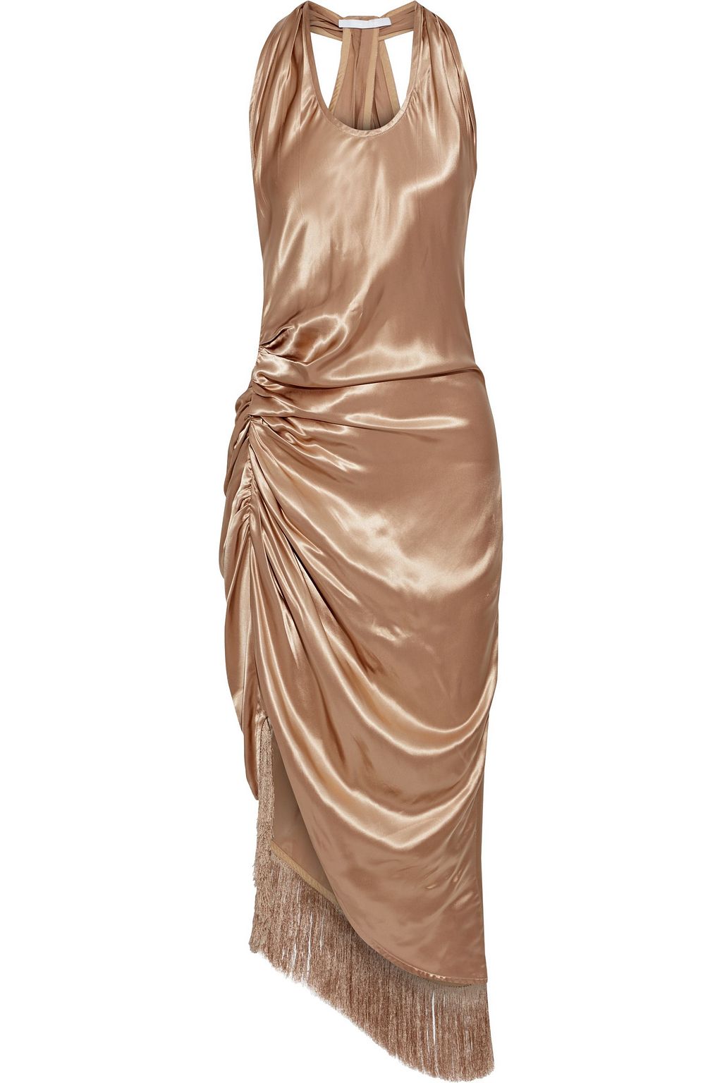 ruched satin midi dress