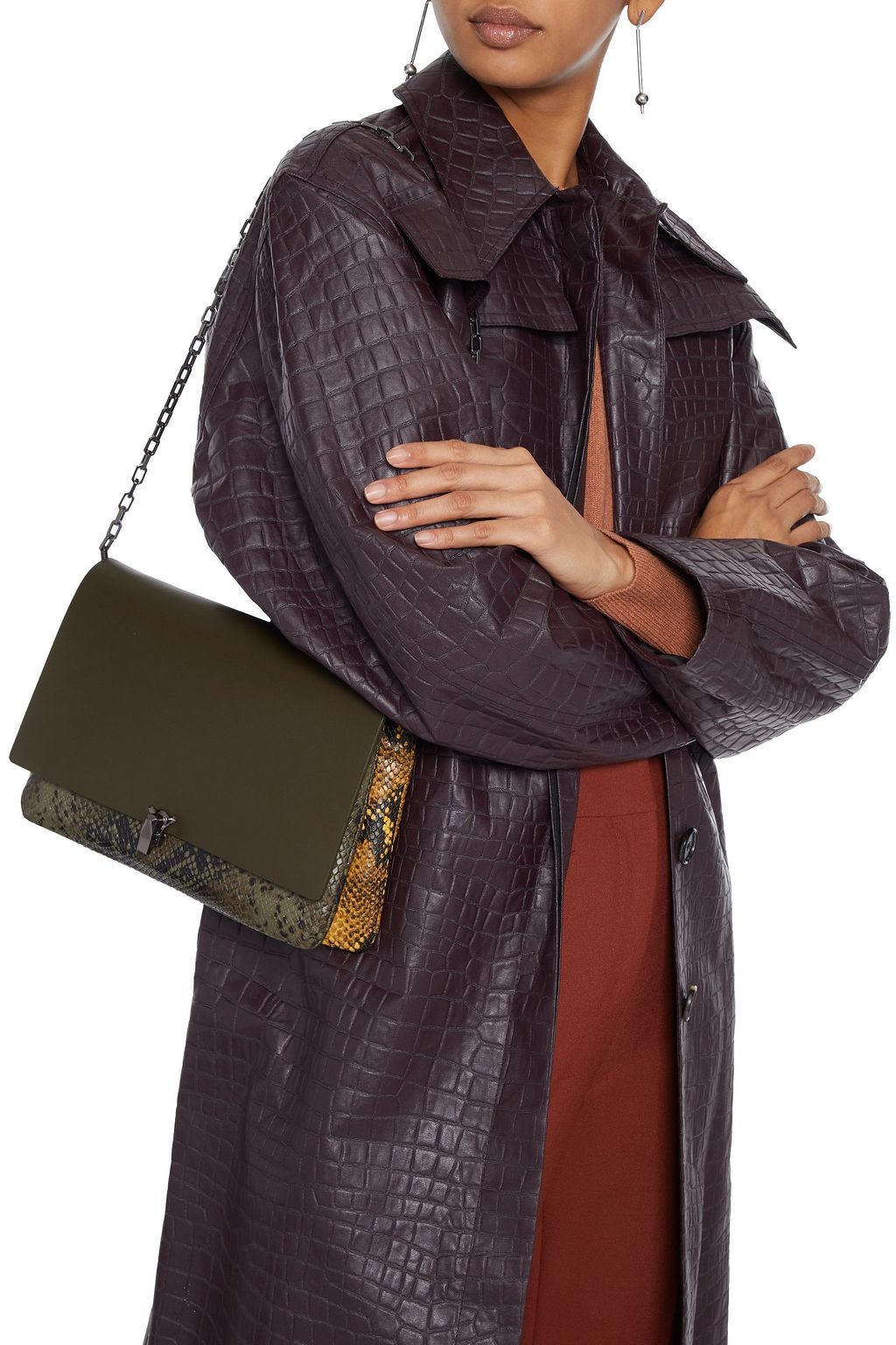 THE VOLON PO smooth and snake-effect leather shoulder bag