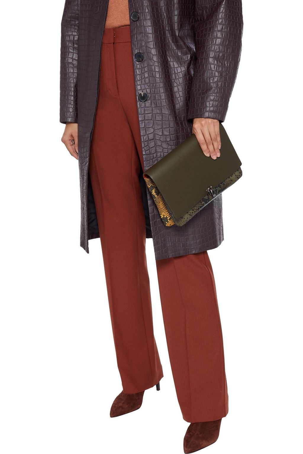 THE VOLON PO smooth and snake-effect leather shoulder bag