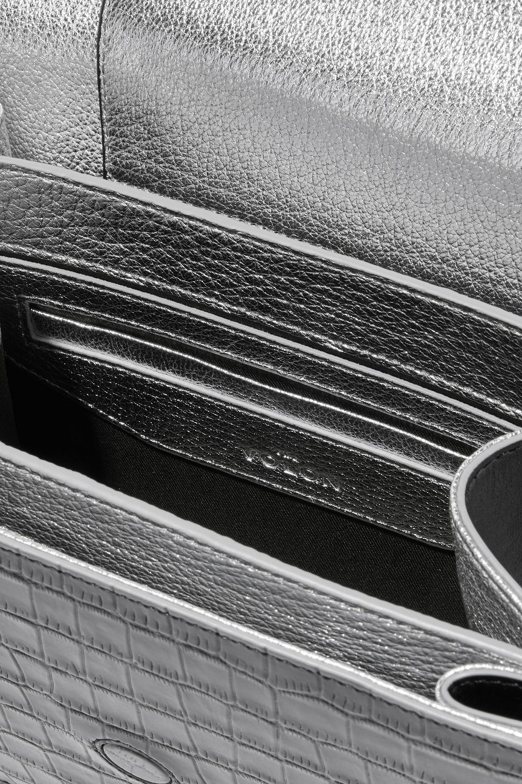 THE VOLON V cutout croc-effect leather shoulder bag