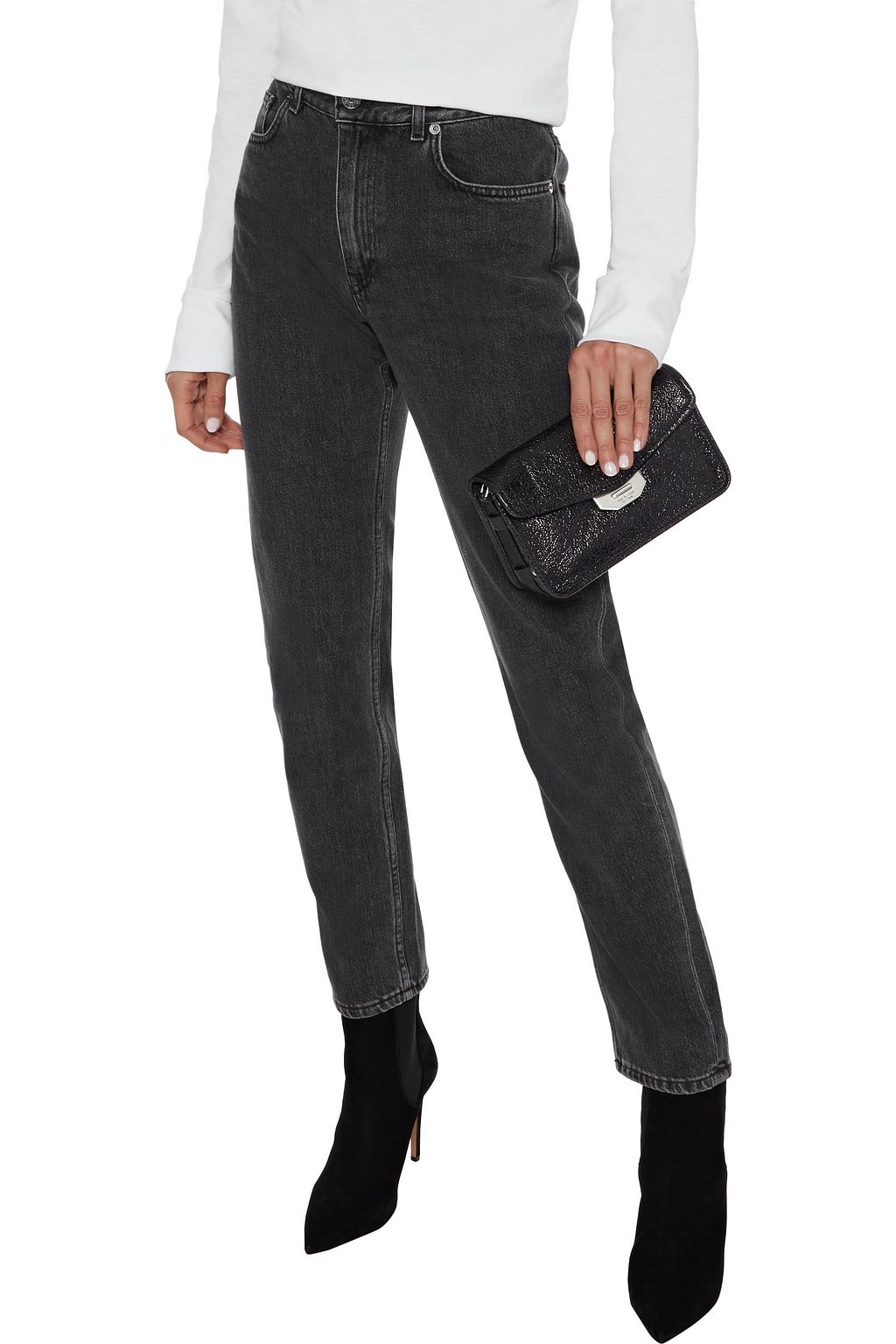 RAG & BONE Field cracked patent-leather clutch