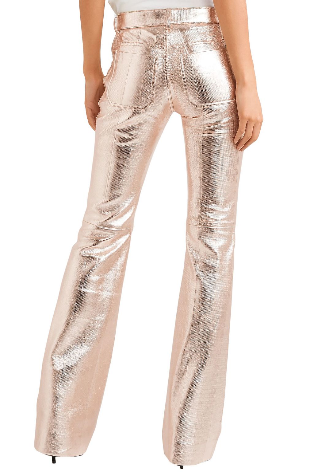 CHLOÉ Metallic textured-leather bootcut pants