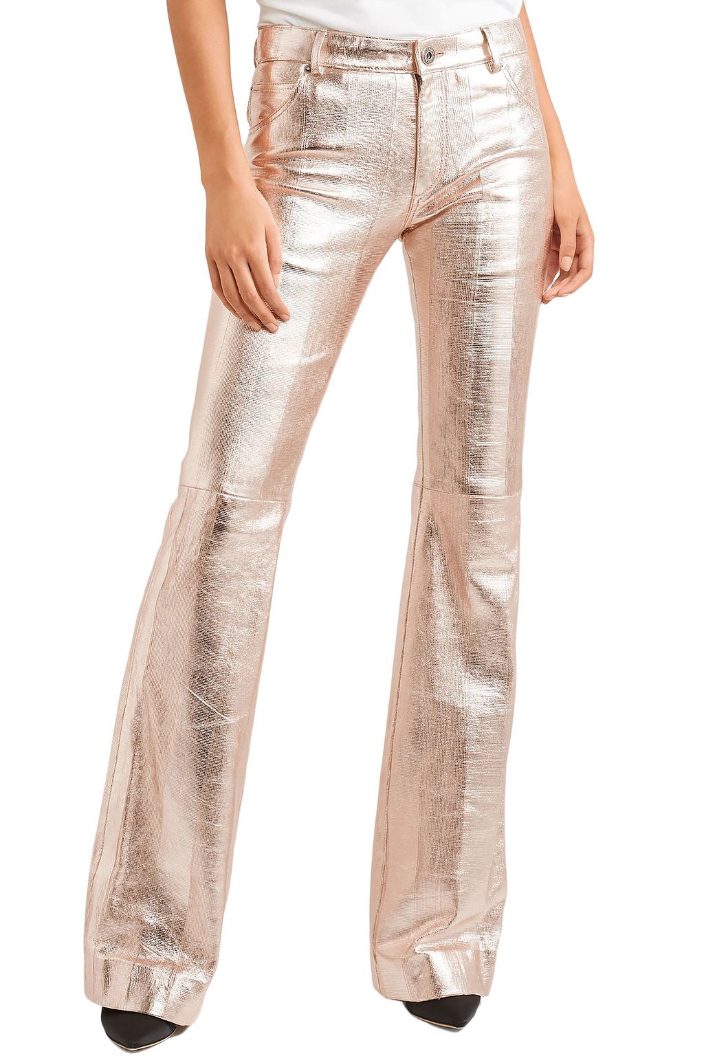 CHLOÉ Metallic textured-leather bootcut pants