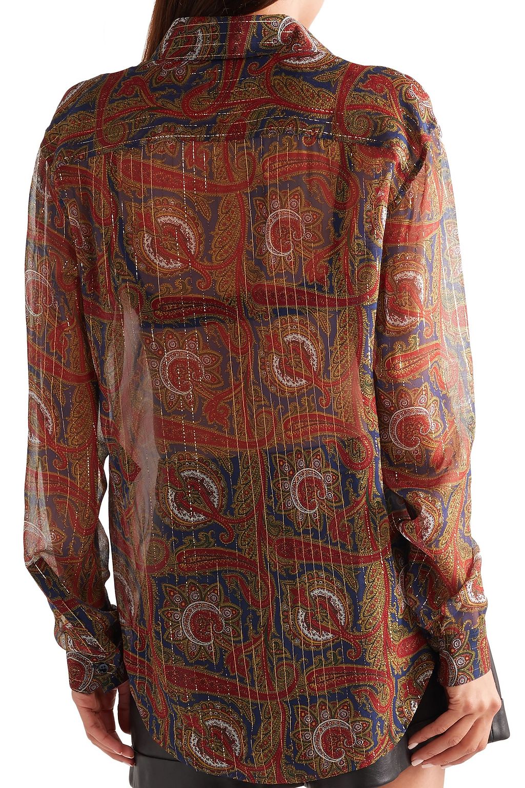 SAINT LAURENT Metallic printed silk-blend chiffon shirt