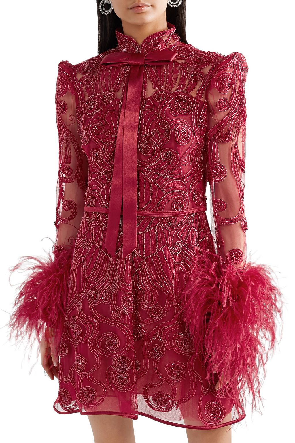 ZUHAIR MURAD Belle Epoque feather-trimmed embellished lace and tulle mini dress