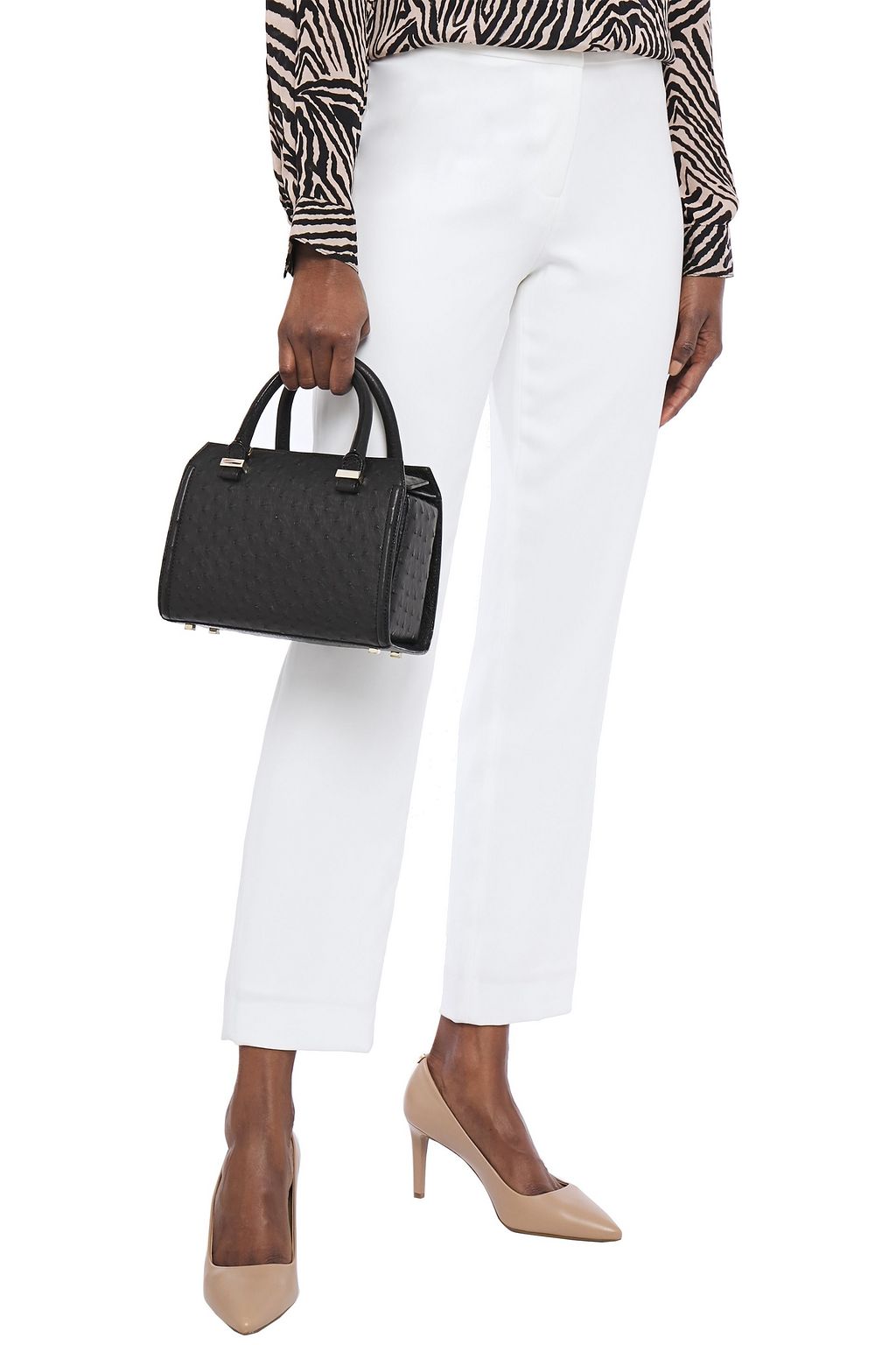 VICTORIA BECKHAM Patent leather-trimmed ostrich shoulder bag
