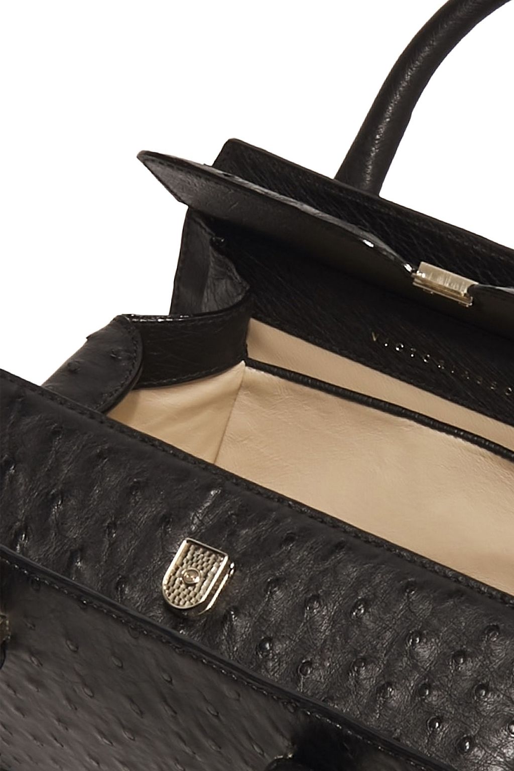 VICTORIA BECKHAM Patent leather-trimmed ostrich shoulder bag