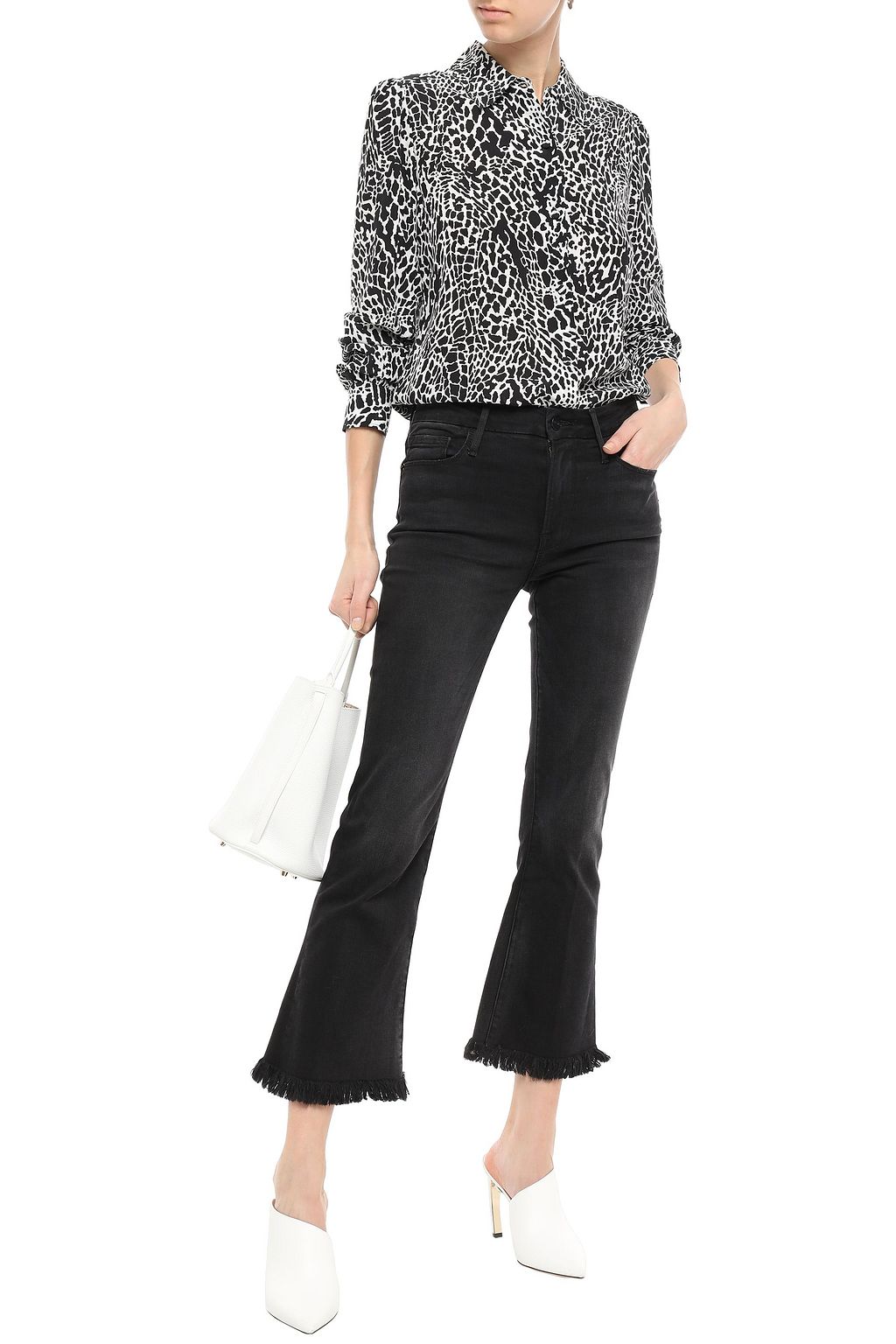 FRAME Leopard-print silk crepe de chine blouse