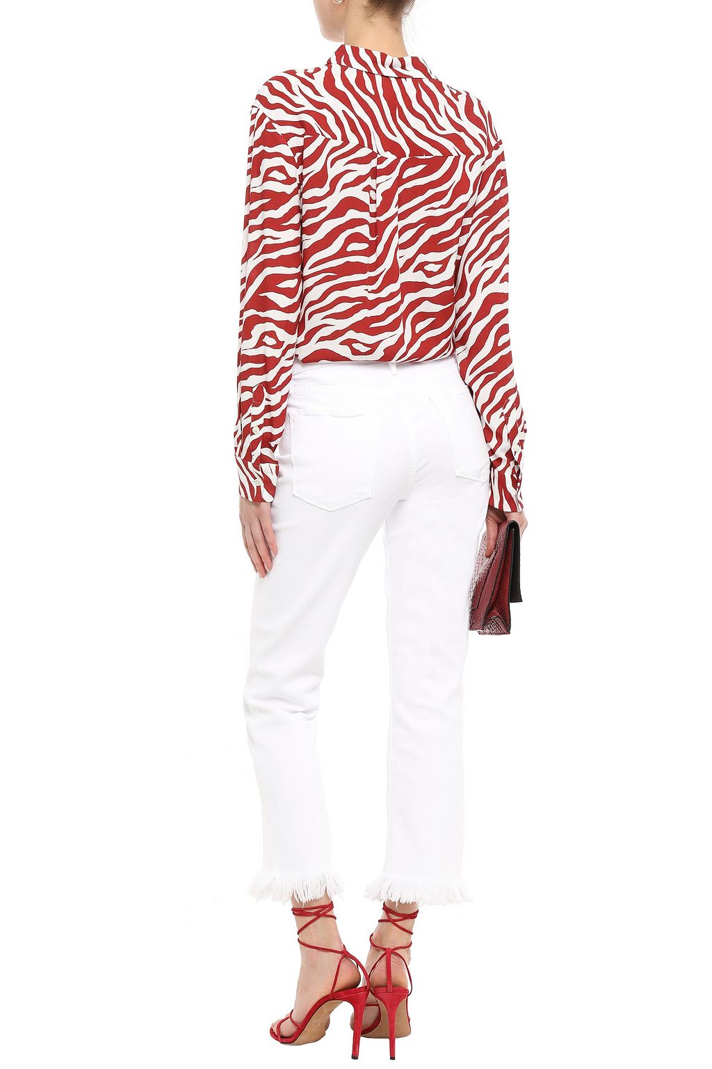 FRAME Cropped frayed mid-rise straight-leg jeans
