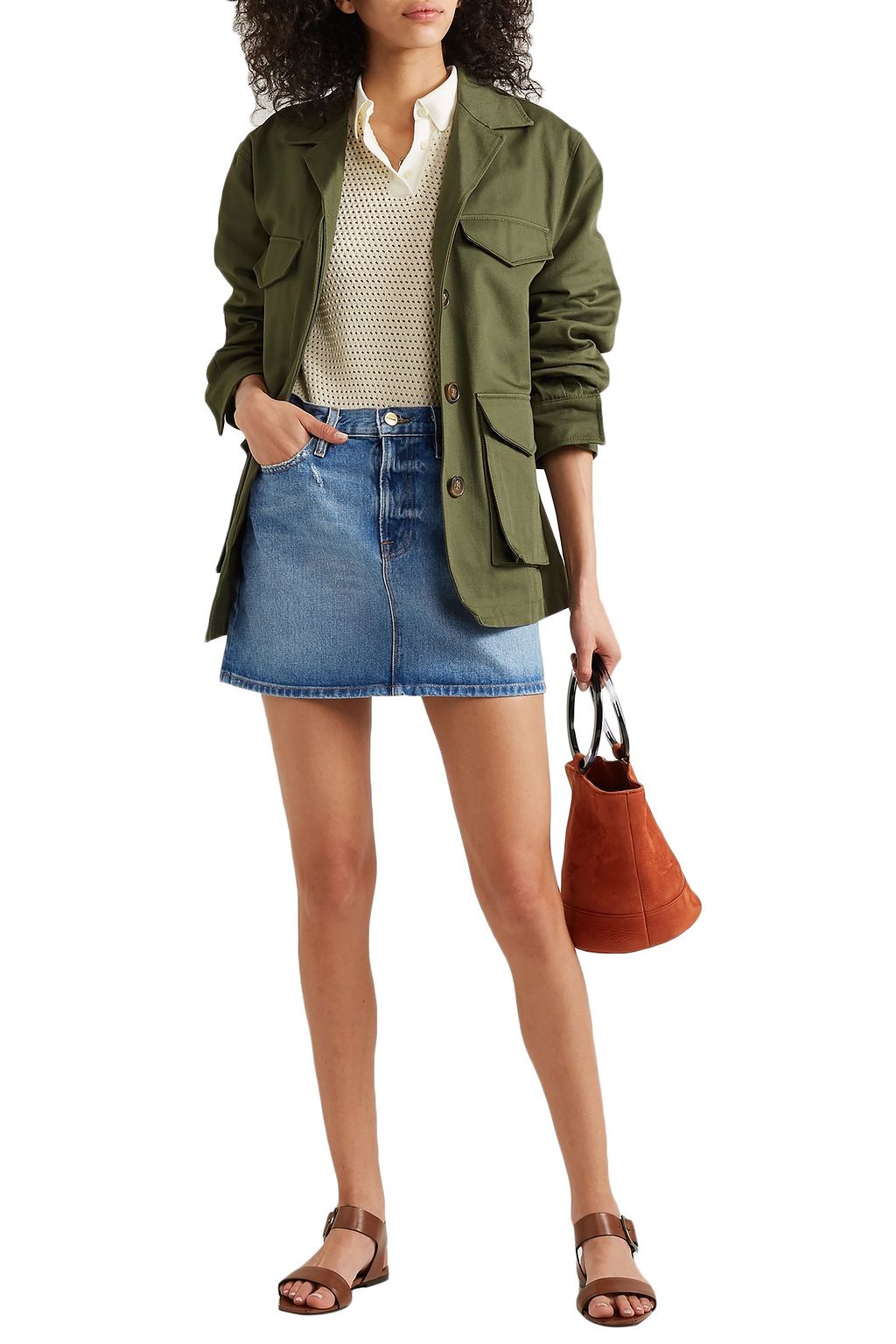 FRAME Le Mini distressed denim mini skirt