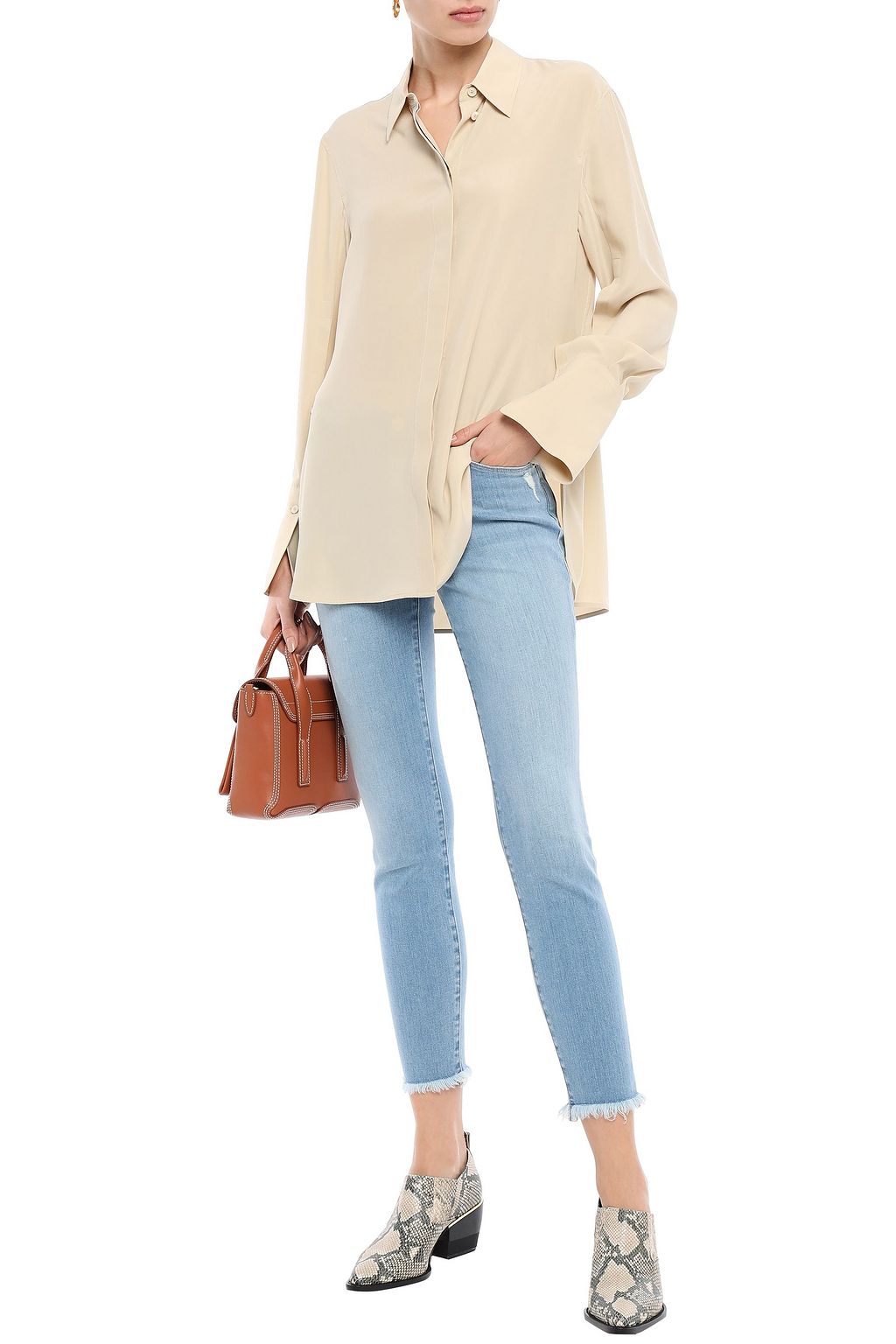 FRAME Le High Skinny cropped distressed high-rise skinny jeans