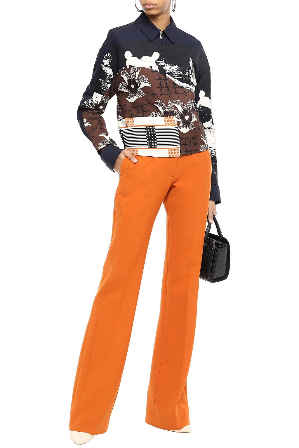 VICTORIA BECKHAM Paneled cutout printed taffeta jacket