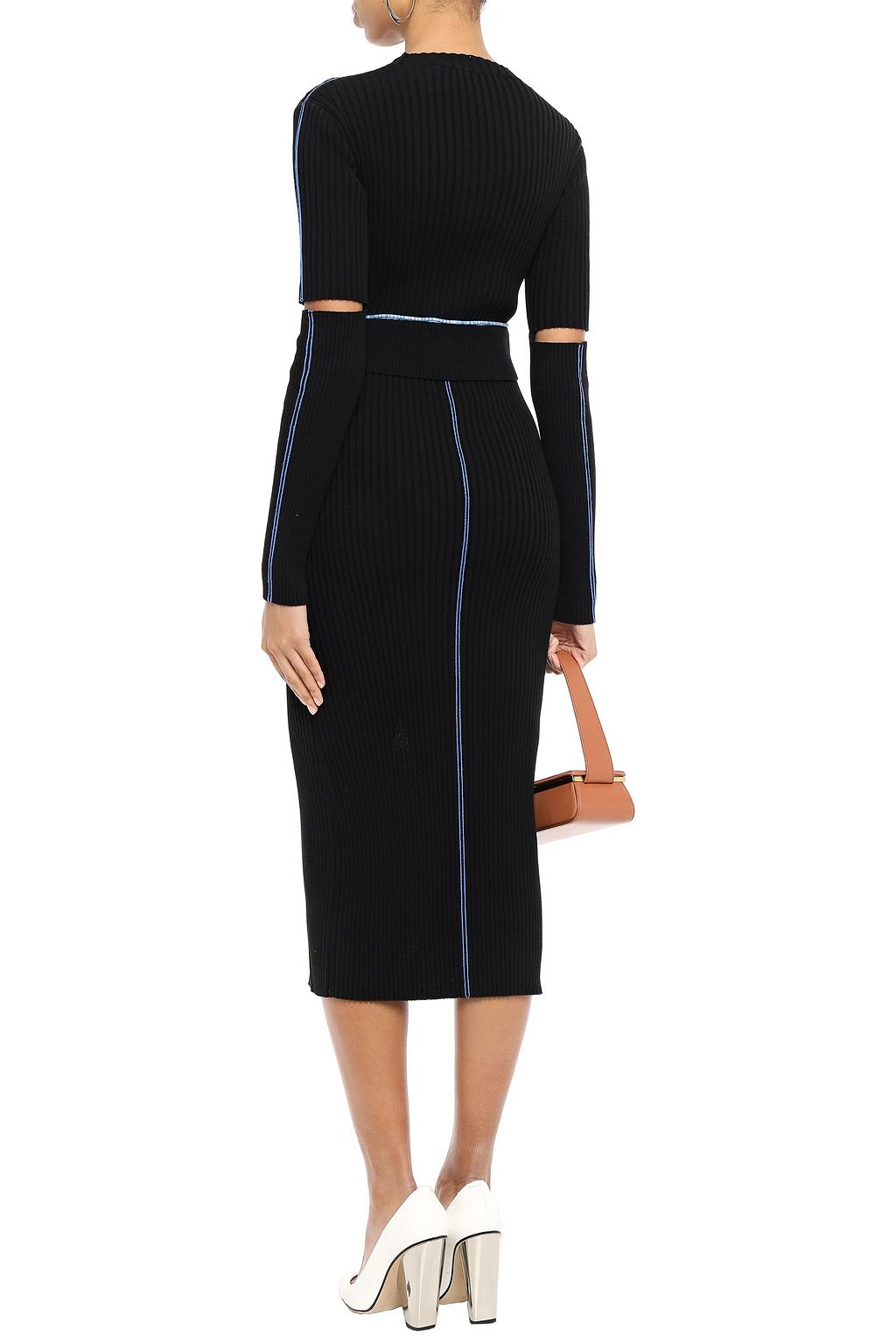 VICTORIA BECKHAM Cutout split-front embroidered ribbed-knit midi dress