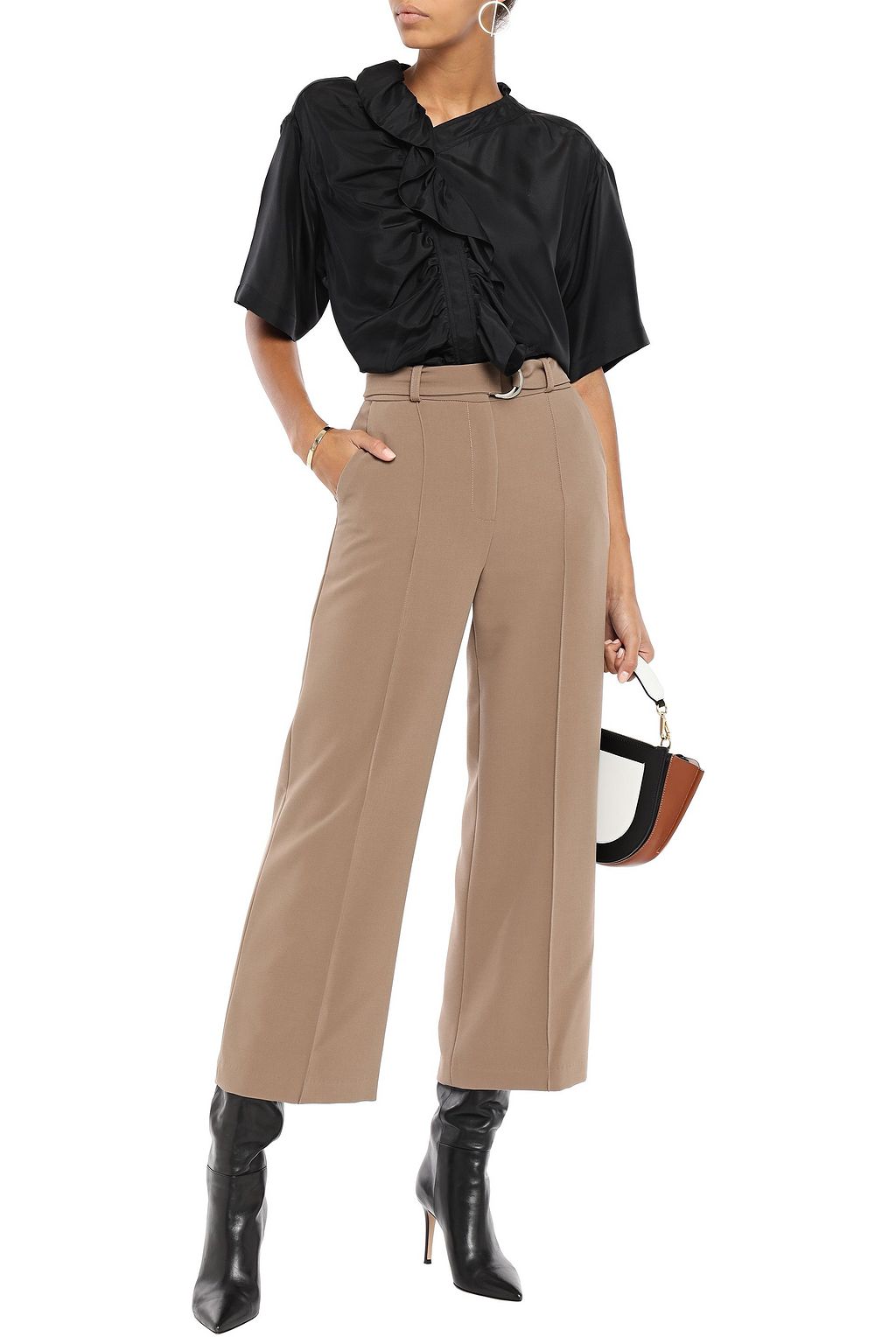 VICTORIA BECKHAM Ruched ruffled silk-habotai top
