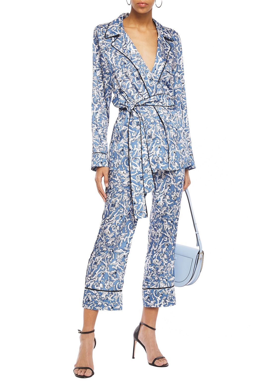 VICTORIA, VICTORIA BECKHAM Belted printed satin-twill wrap top