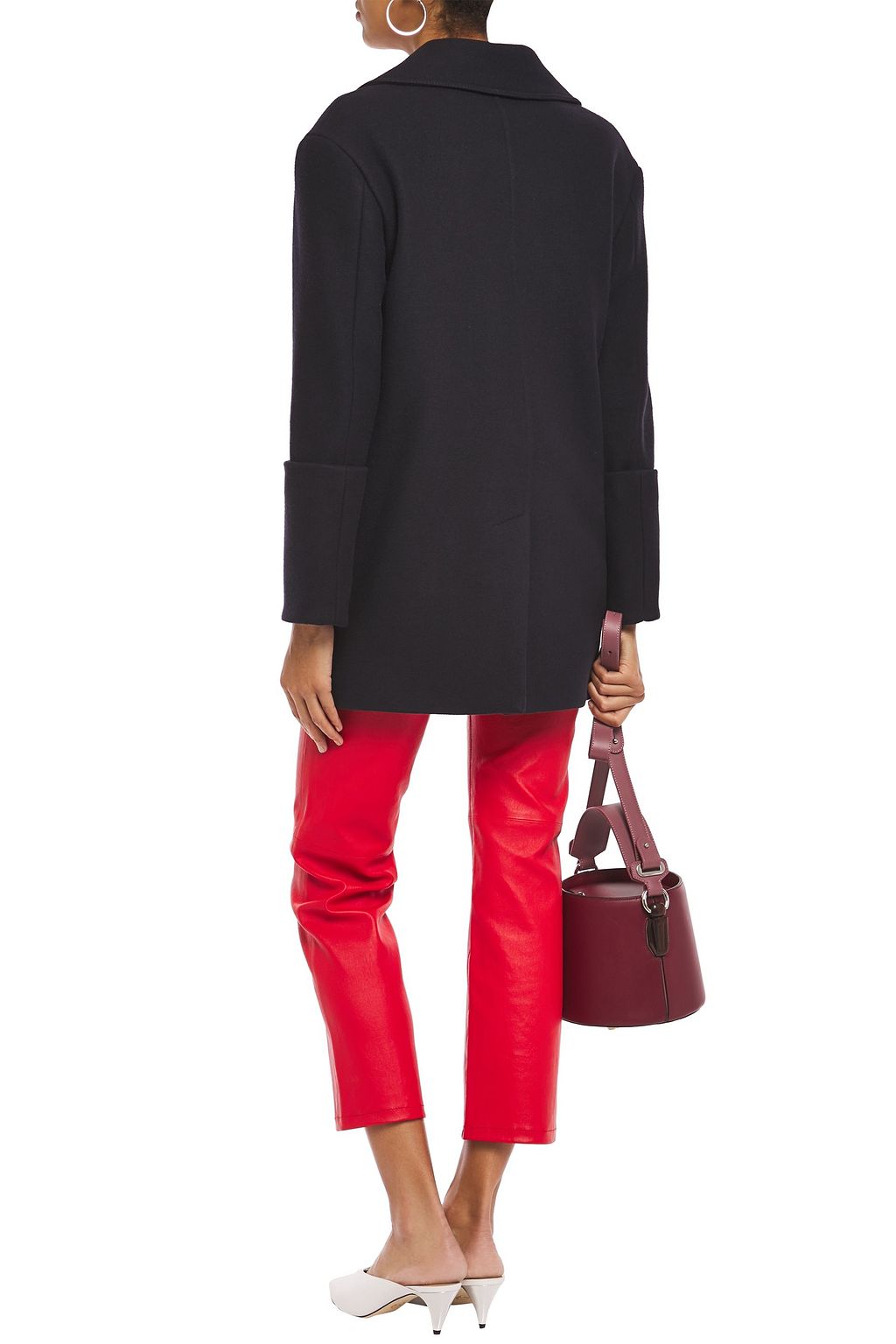 VICTORIA, VICTORIA BECKHAM Double-breasted leather-trimmed wool-blend brushed-felt coat