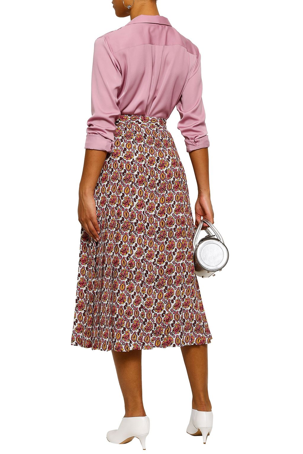 VICTORIA BECKHAM Pleated printed silk-georgette midi skirt