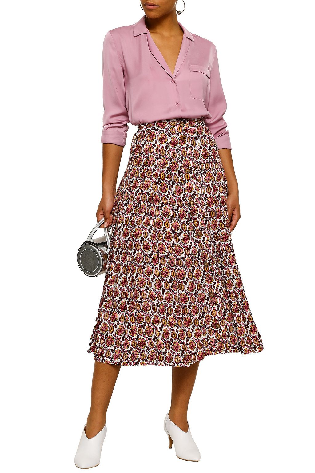 VICTORIA BECKHAM Pleated printed silk-georgette midi skirt