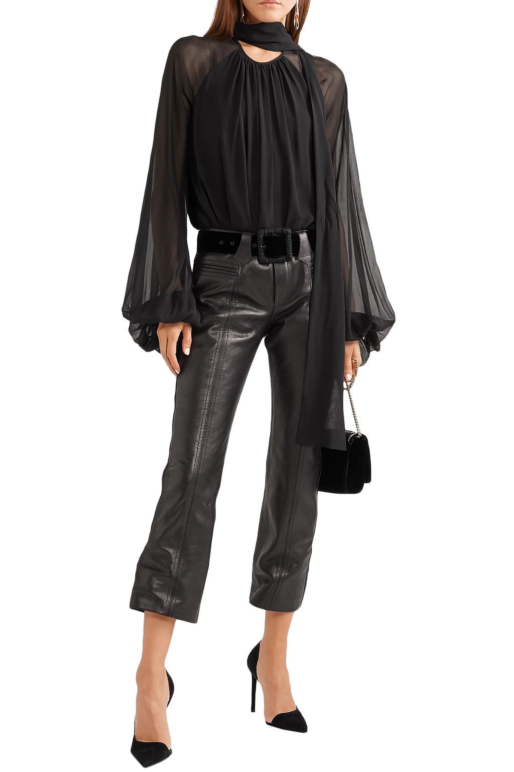 SAINT LAURENT Leather kick-flare pants