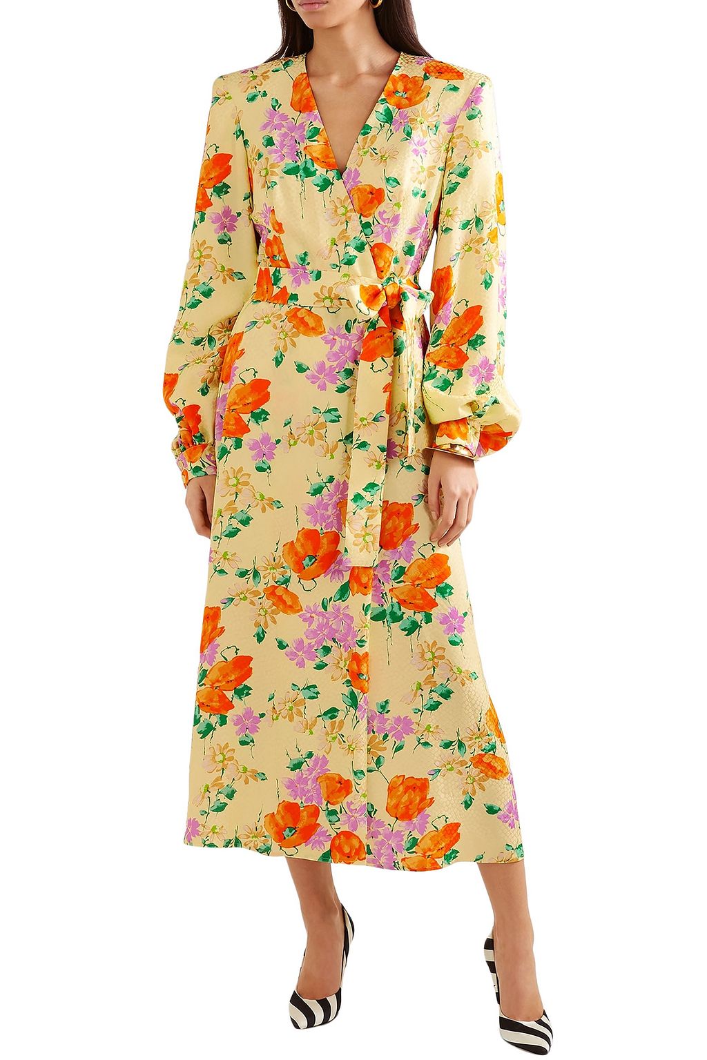 DRIES VAN NOTEN Floral-jacquard midi wrap dress