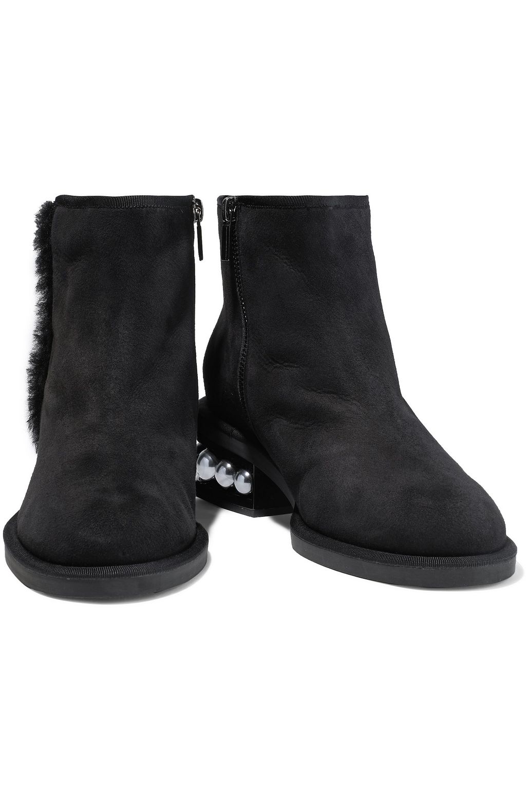 NICHOLAS KIRKWOOD Casati shearling-trimmed embellished suede ankle boots