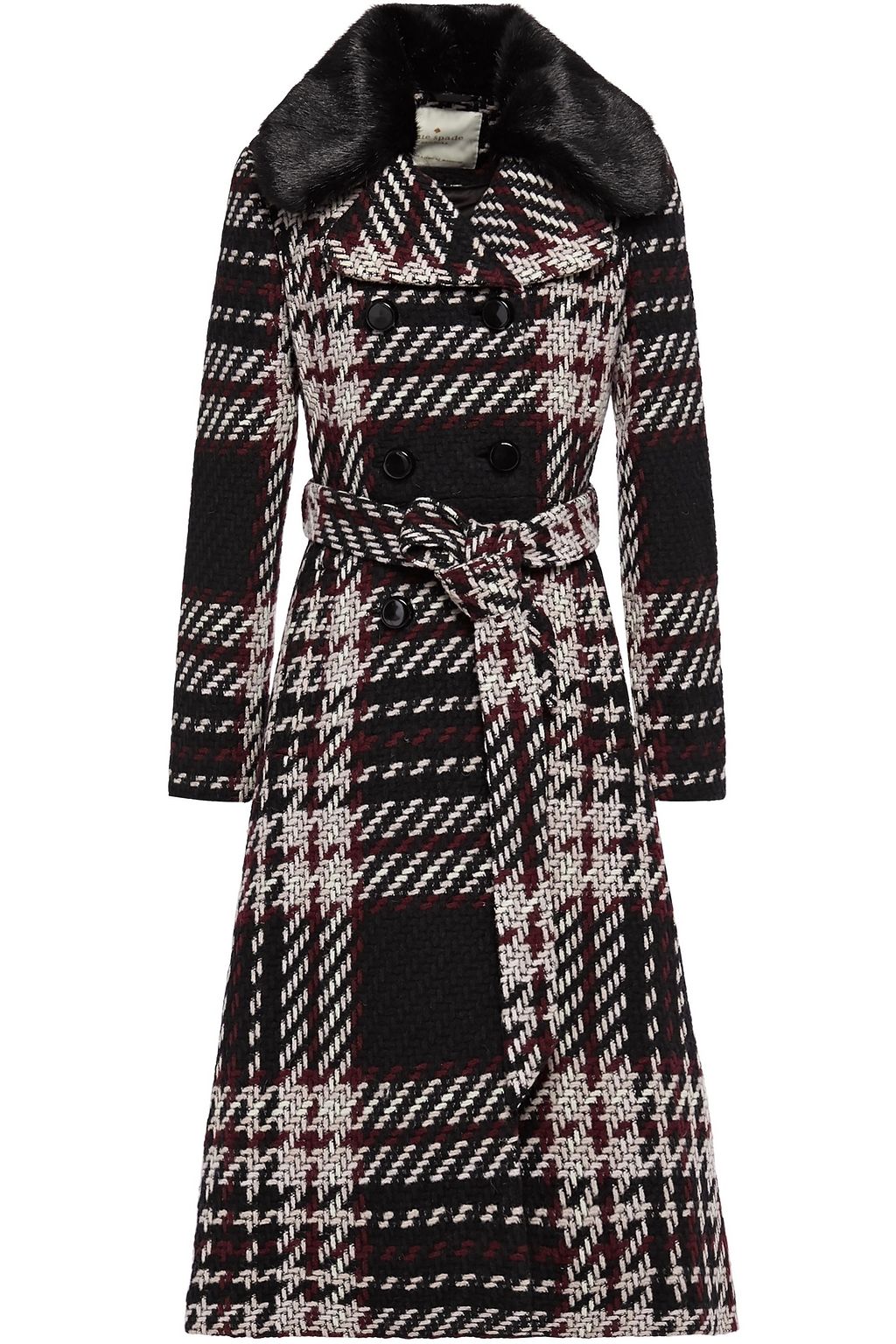 KATE SPADE NEW YORK On Pointe faux fur-trimmed belted checked wool-blend  coat | Sale up to 70% off | THE OUTNET