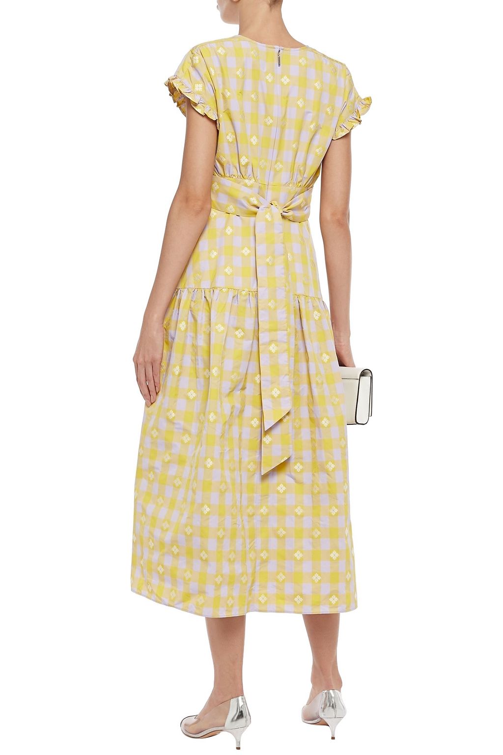 KATE SPADE NEW YORK Tie-back gingham fil coupé taffeta midi dress
