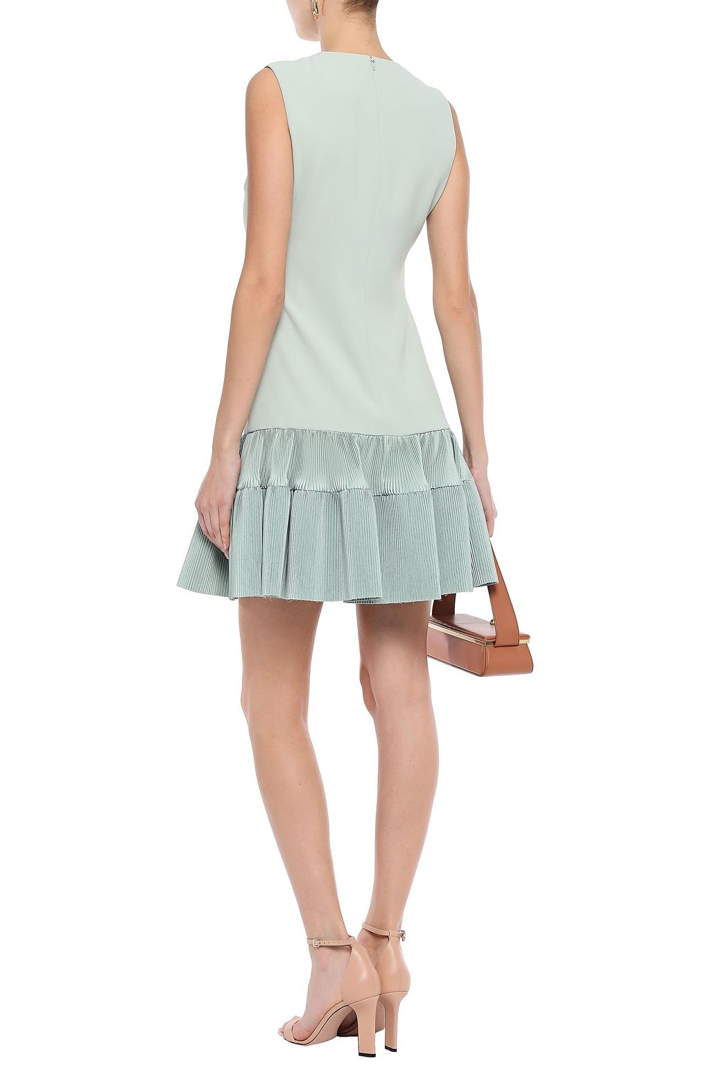 VICTORIA, VICTORIA BECKHAM Flared ruffled plissé-crepe mini dress