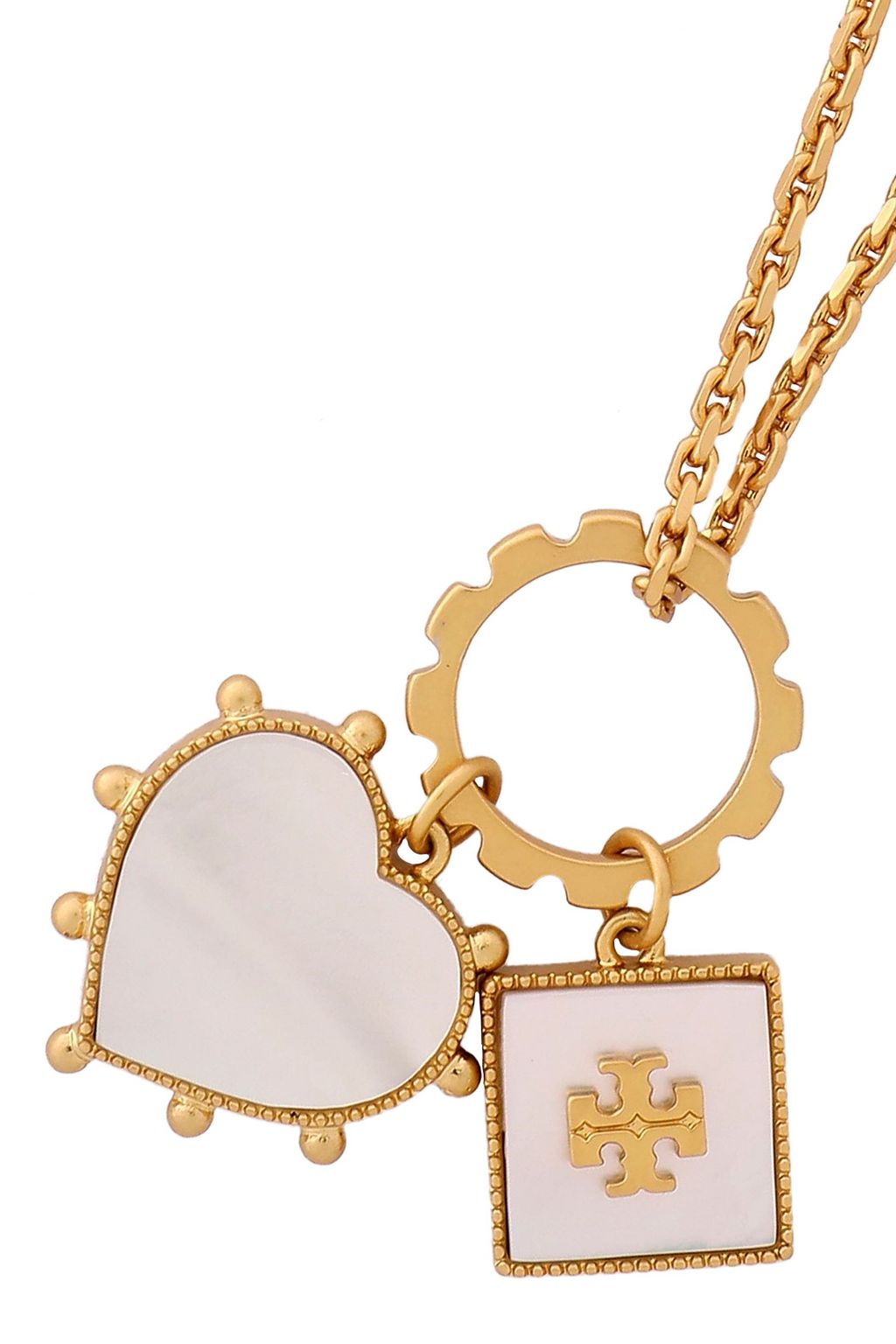 TORY BURCH Logo-embellished gold-tone and mother-of-pearl necklace