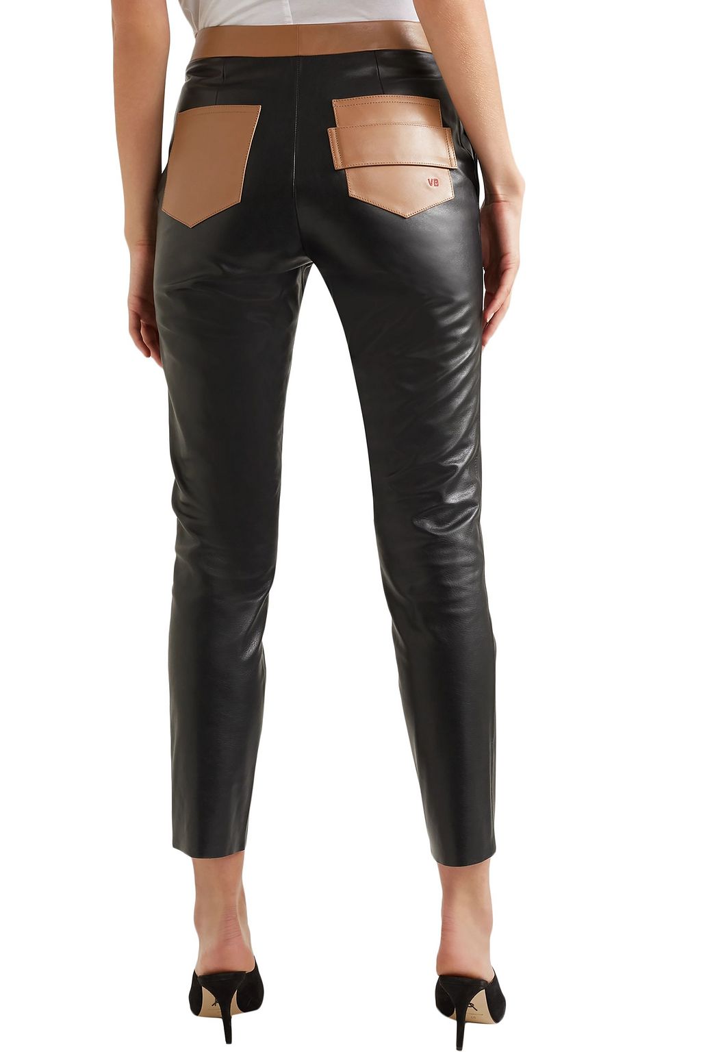 VICTORIA BECKHAM Cropped two-tone leather skinny pants