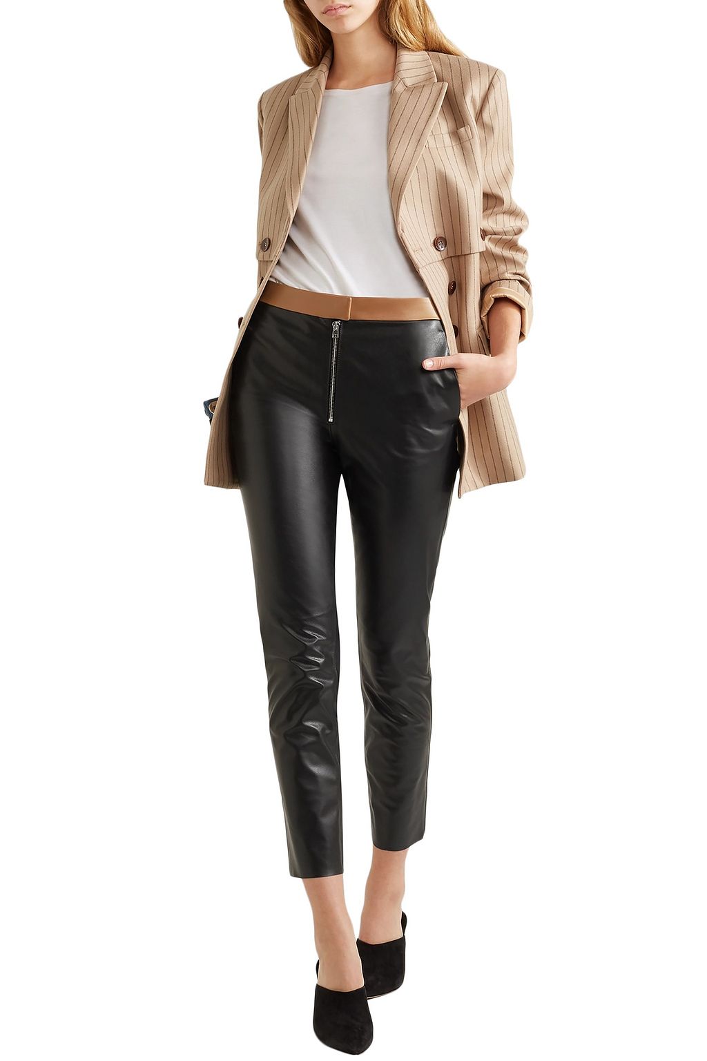 VICTORIA BECKHAM Cropped two-tone leather skinny pants