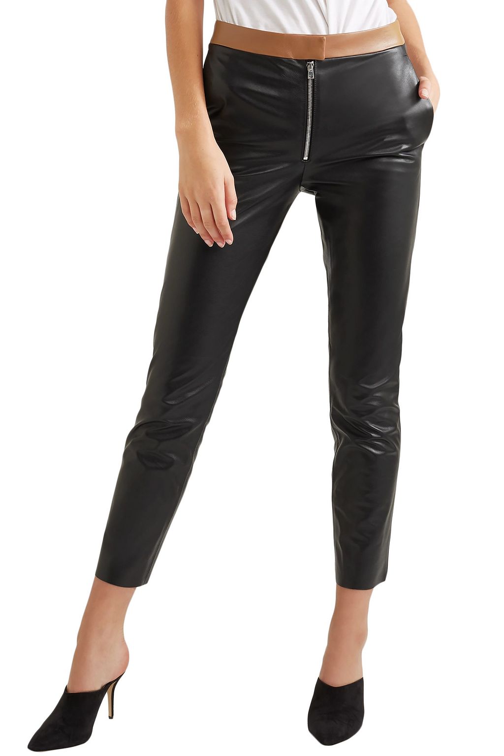 VICTORIA BECKHAM Cropped two-tone leather skinny pants