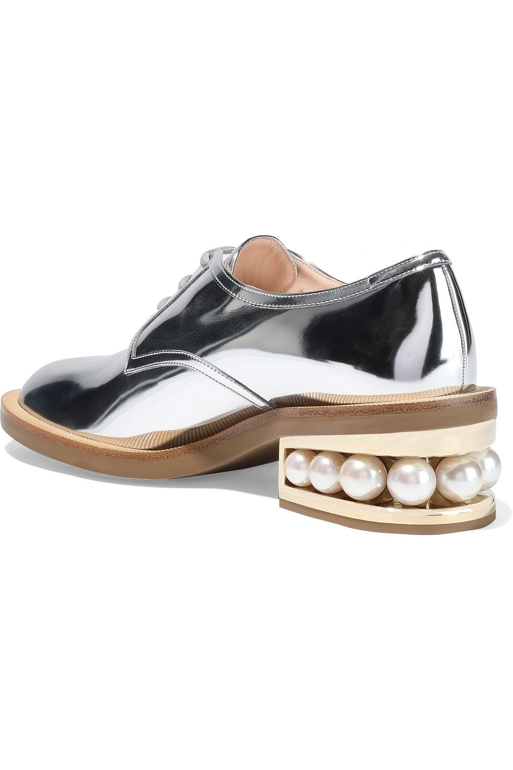 NICHOLAS KIRKWOOD Casati faux pearl-embellished faux mirrored-leather brogues