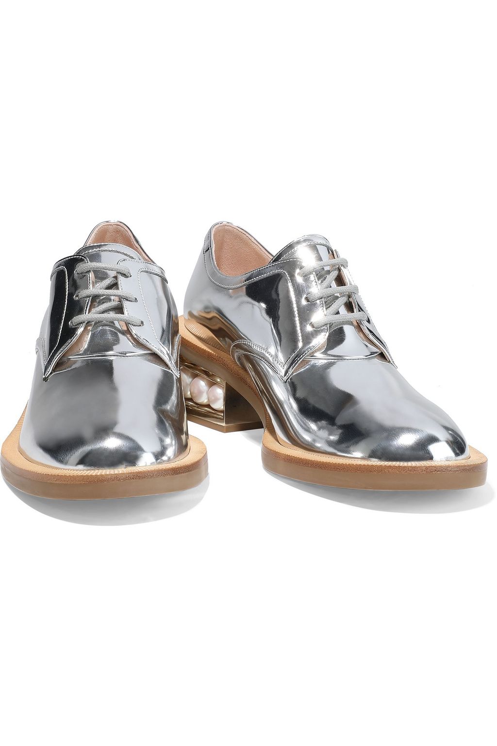 NICHOLAS KIRKWOOD Casati faux pearl-embellished faux mirrored-leather brogues