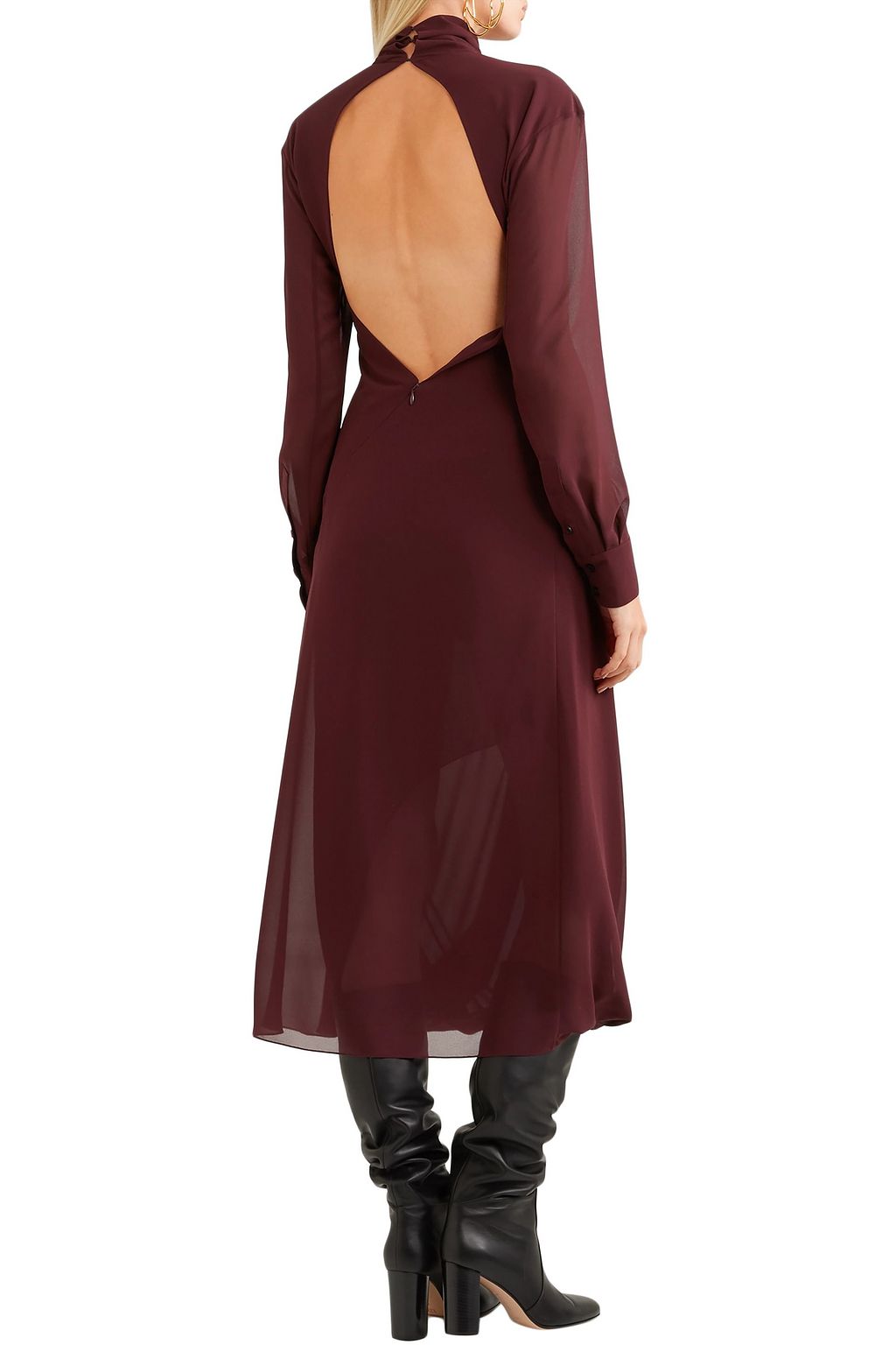 VICTORIA BECKHAM Open-back georgette turtleneck midi dress