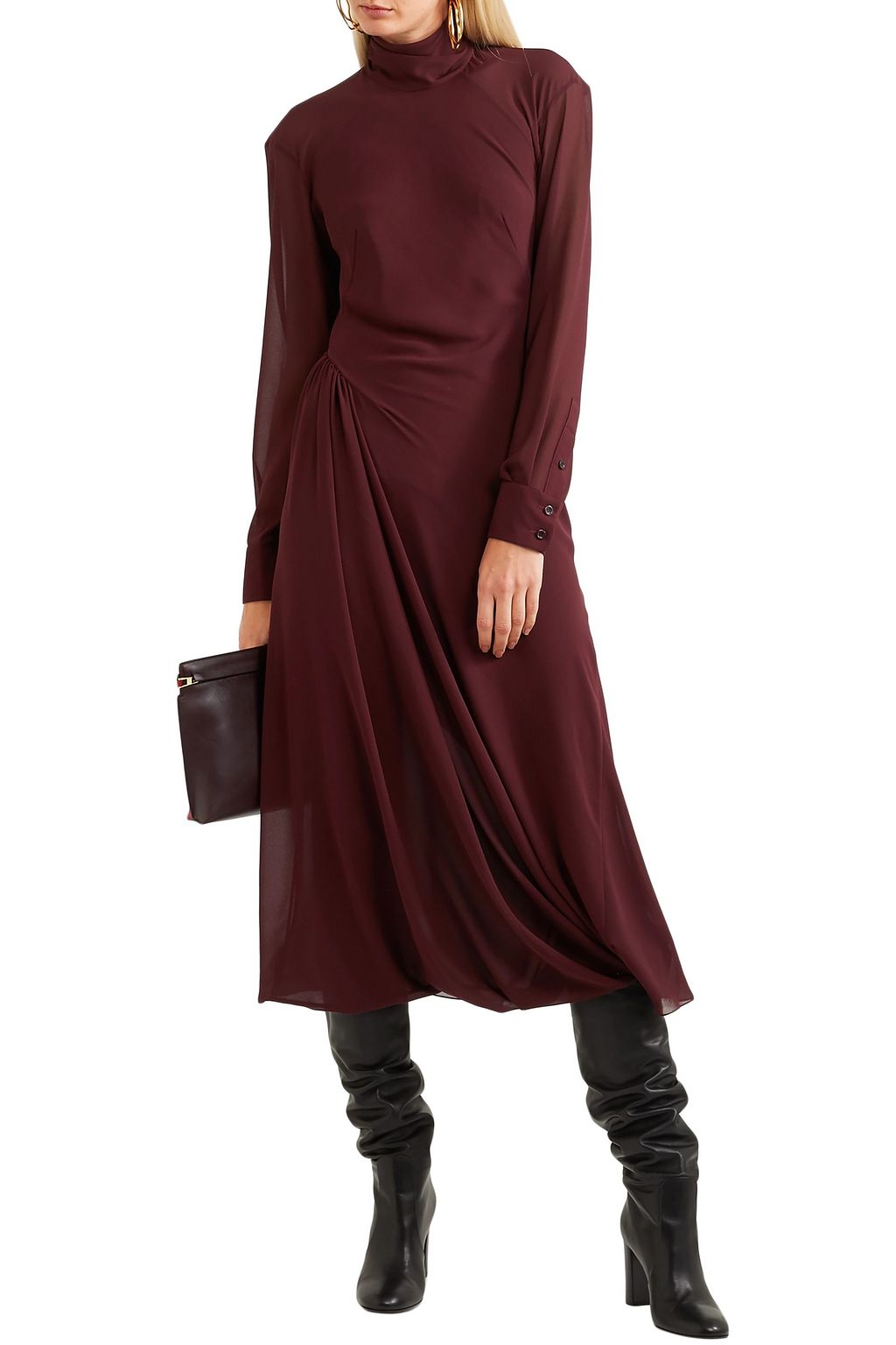 VICTORIA BECKHAM Open-back georgette turtleneck midi dress