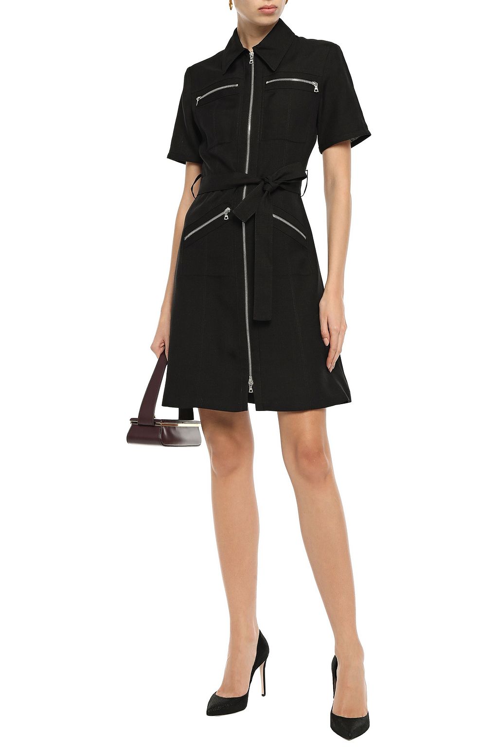 Black Belted zip-detailed woven mini shirt dress | Sale up to 70% off ...