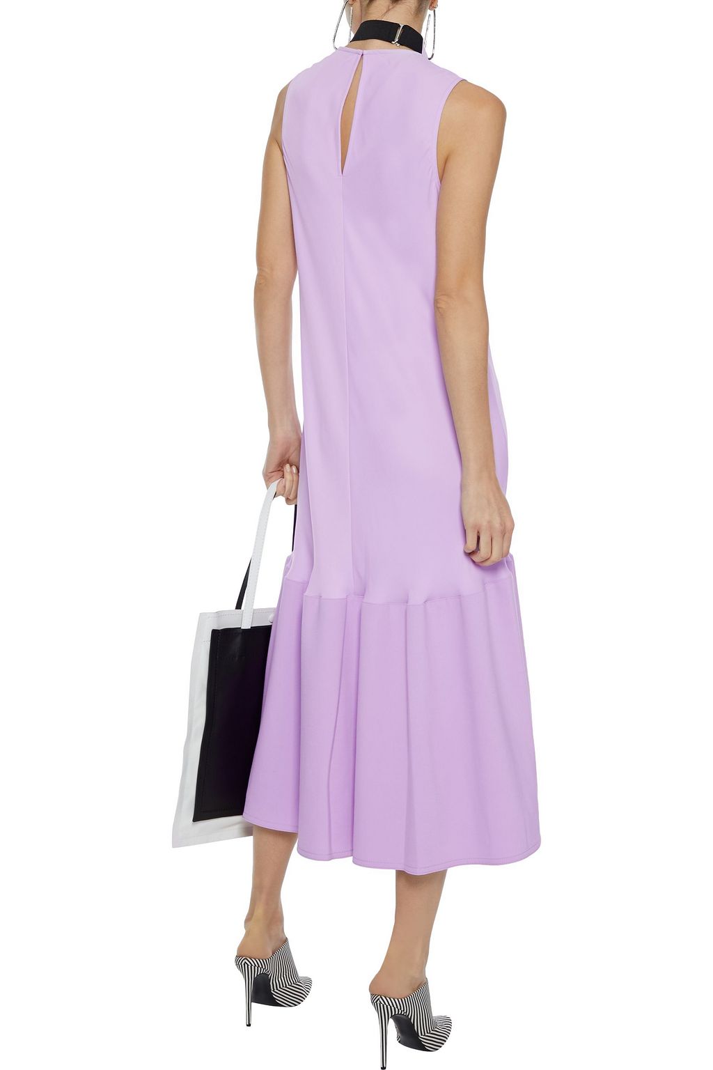 TIBI Canvas-paneled gathered jersey midi dress