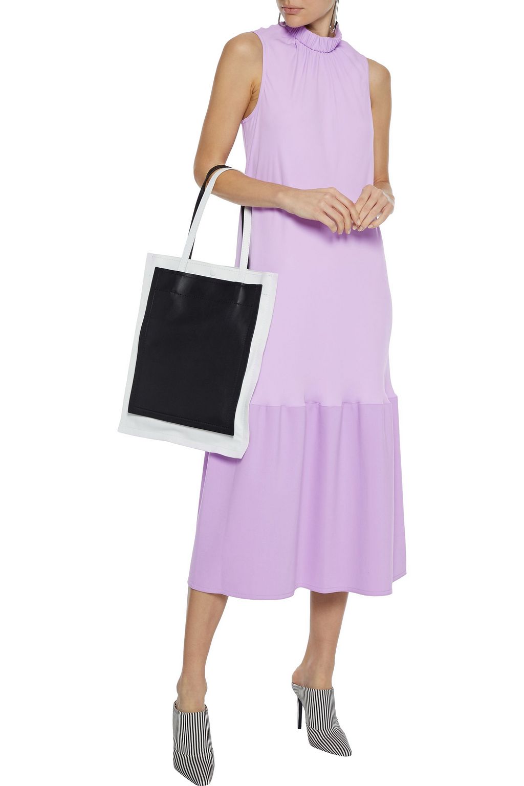TIBI Canvas-paneled gathered jersey midi dress