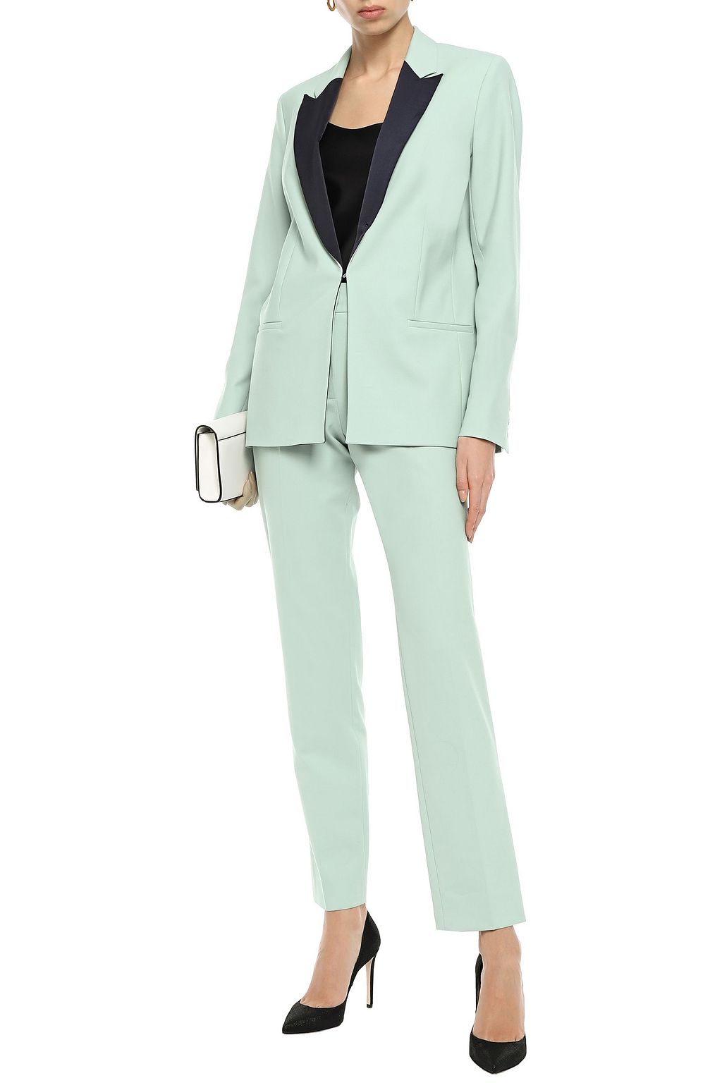 VICTORIA, VICTORIA BECKHAM Satin-trimmed twill blazer