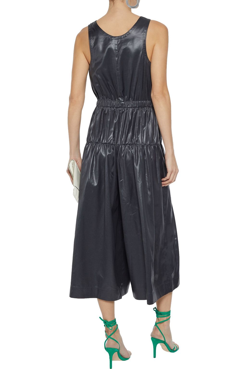 TIBI Cropped ruched coated-shell wide-leg jumpsuit