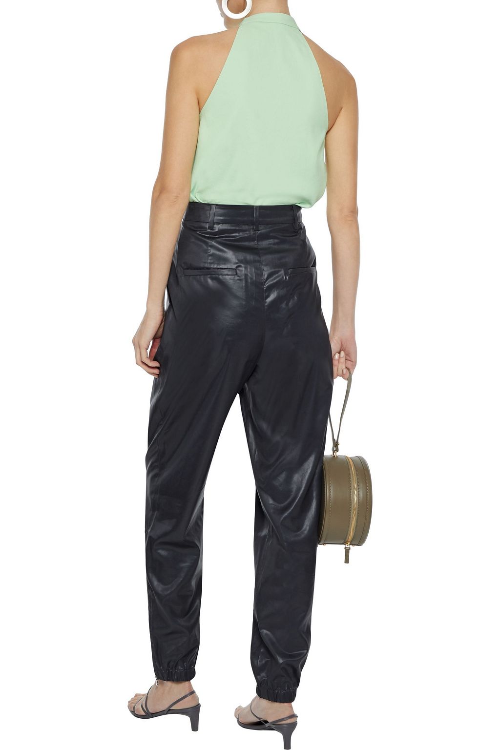 TIBI Pleated coated-shell tapered pants