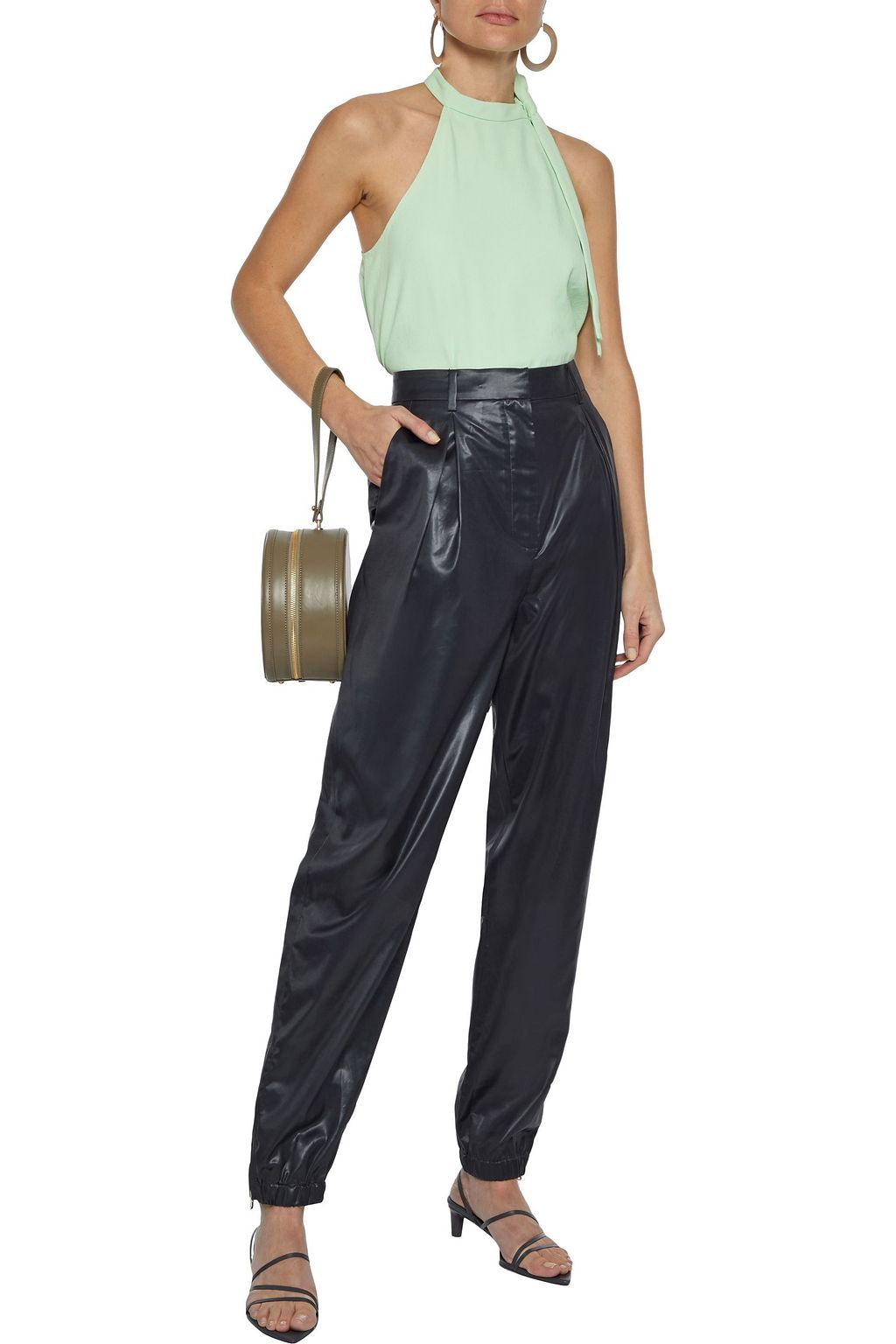 TIBI Pleated coated-shell tapered pants