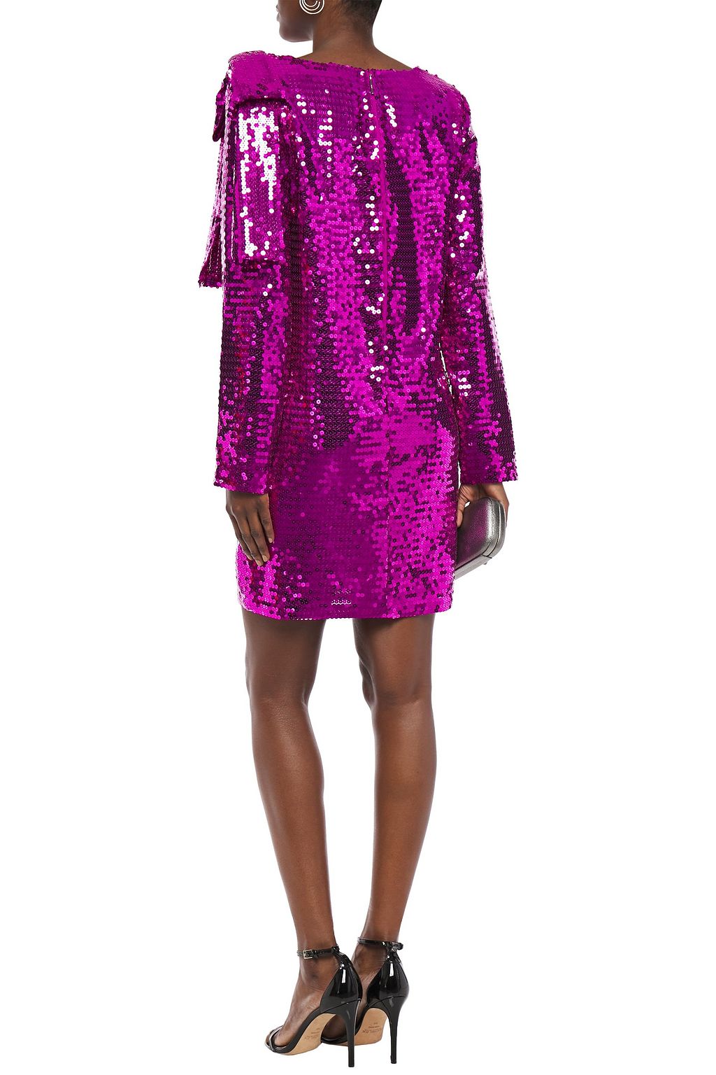 MSGM Bow-embellished sequined georgette mini dress