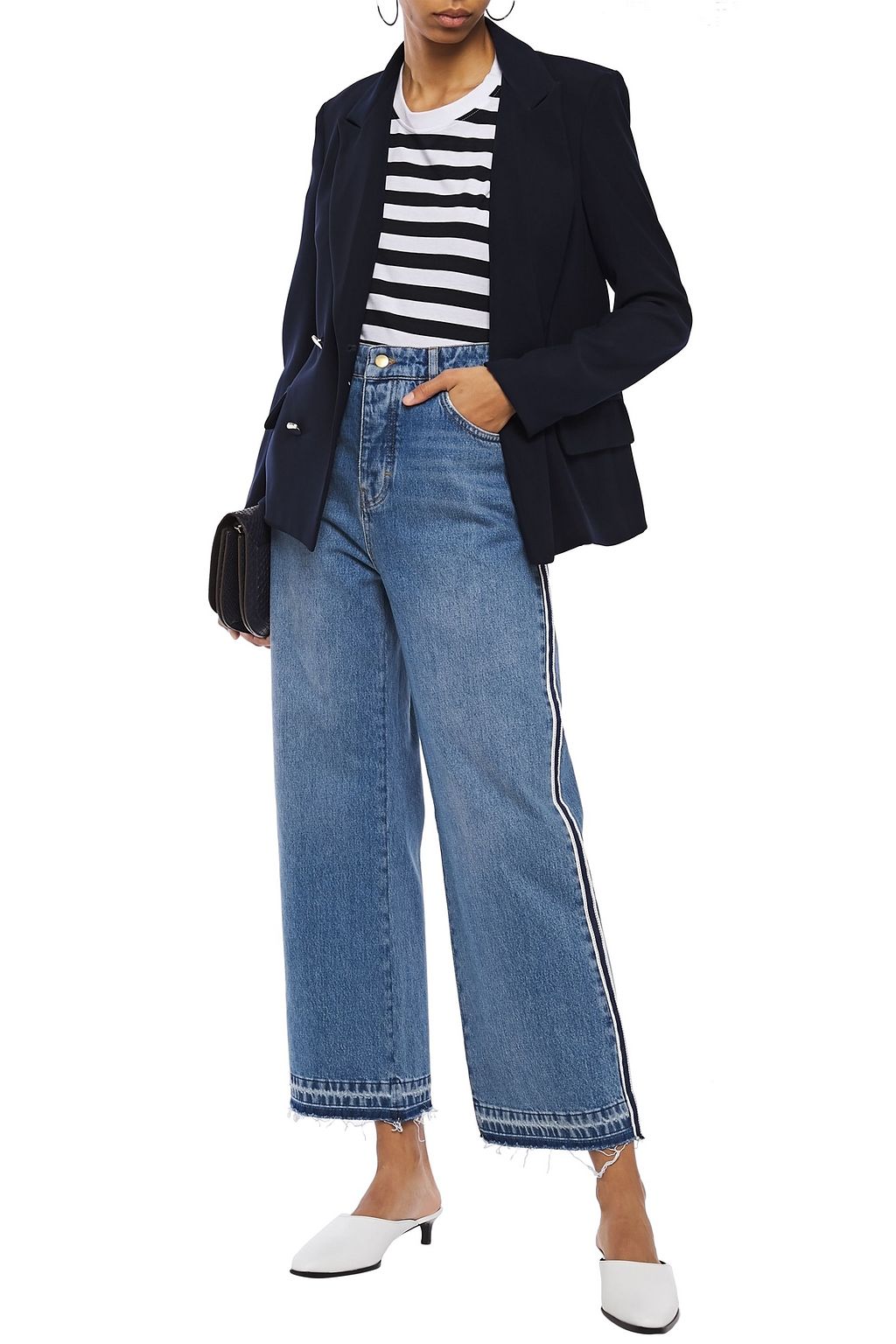 VICTORIA, VICTORIA BECKHAM Distressed high-rise wide-leg jeans
