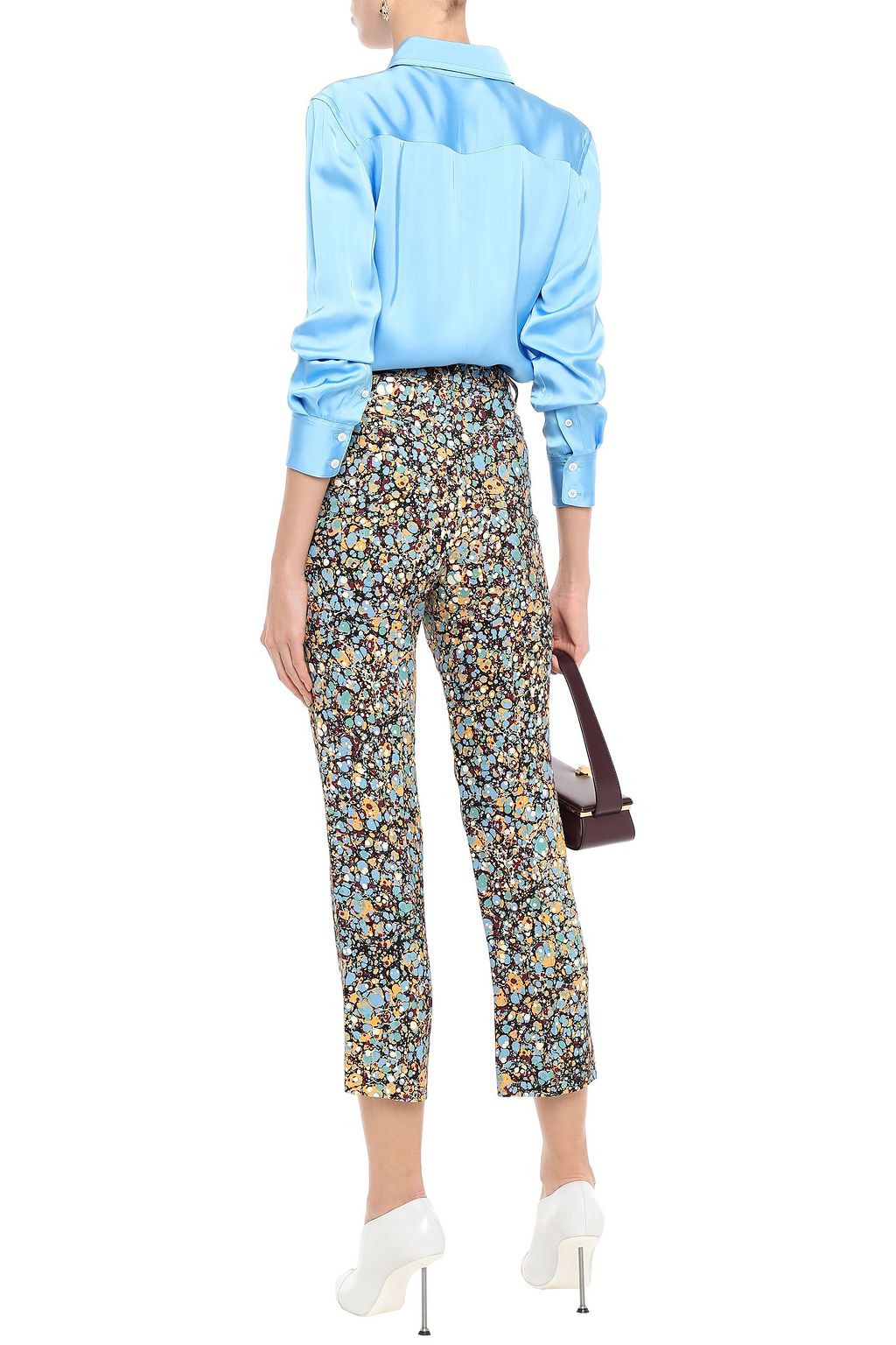 VICTORIA BECKHAM Cropped printed crepe straight-leg pants