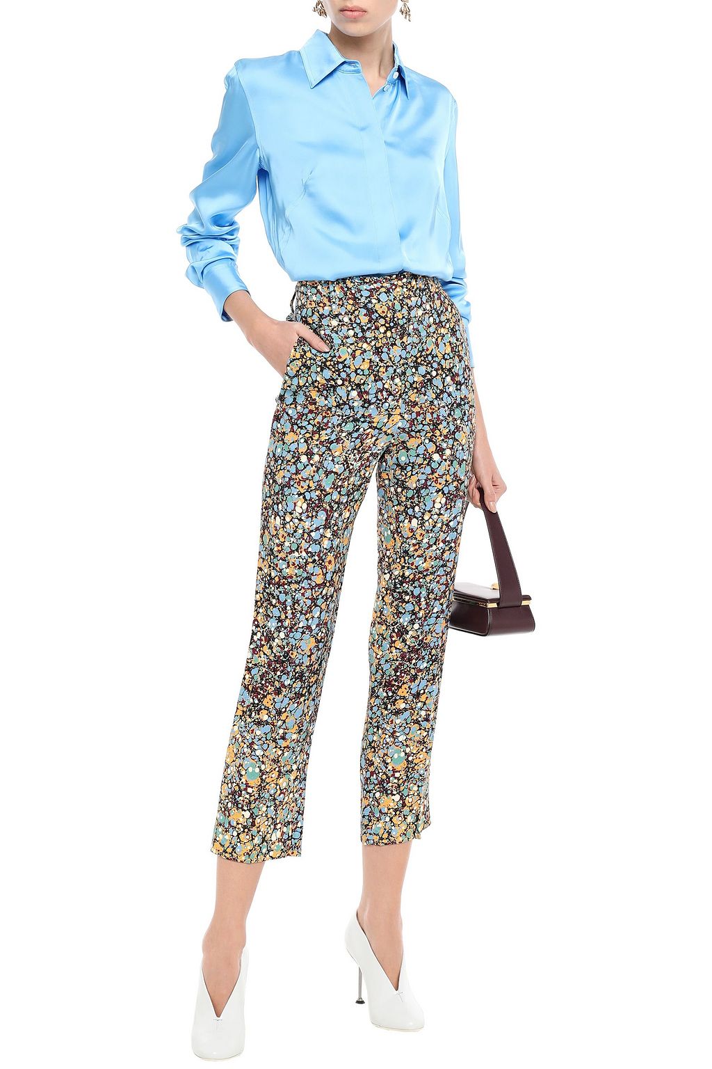 VICTORIA BECKHAM Cropped printed crepe straight-leg pants