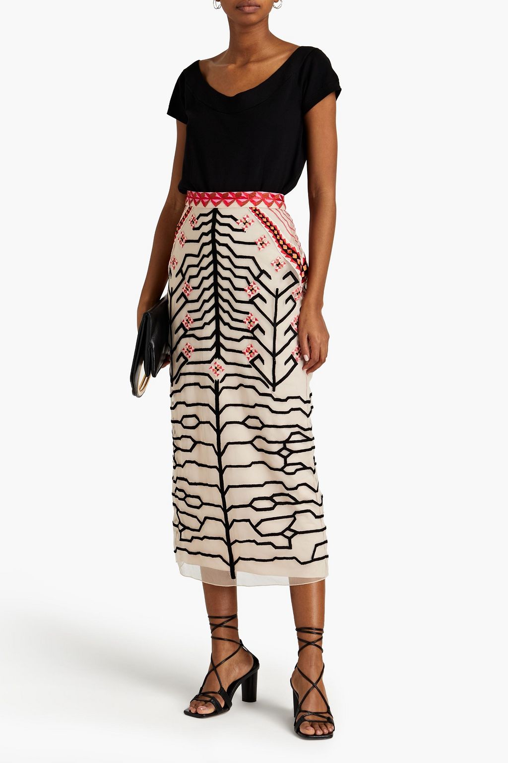 TEMPERLEY LONDON Embroidered tulle midi pencil skirt