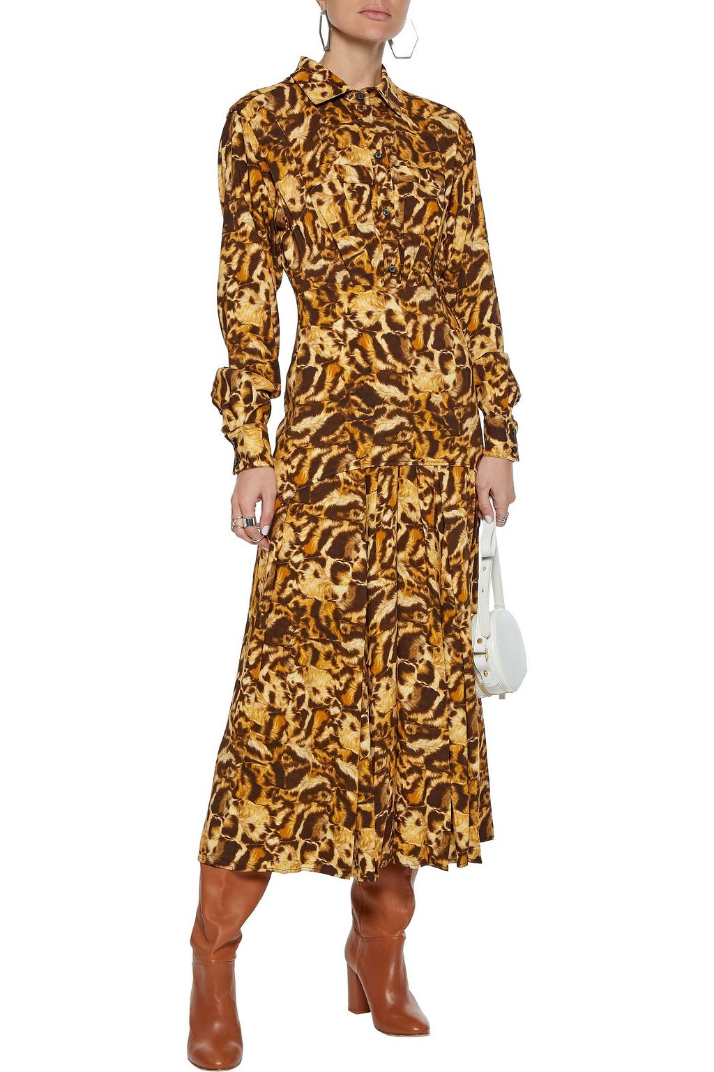 VICTORIA BECKHAM Layered leopard-print crepe de chine midi shirt dress