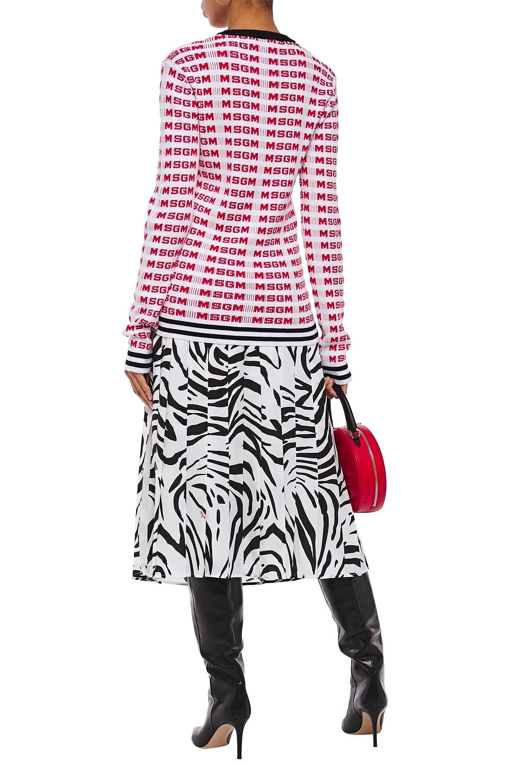 MSGM Pleated zebra-print crepe de chine midi skirt